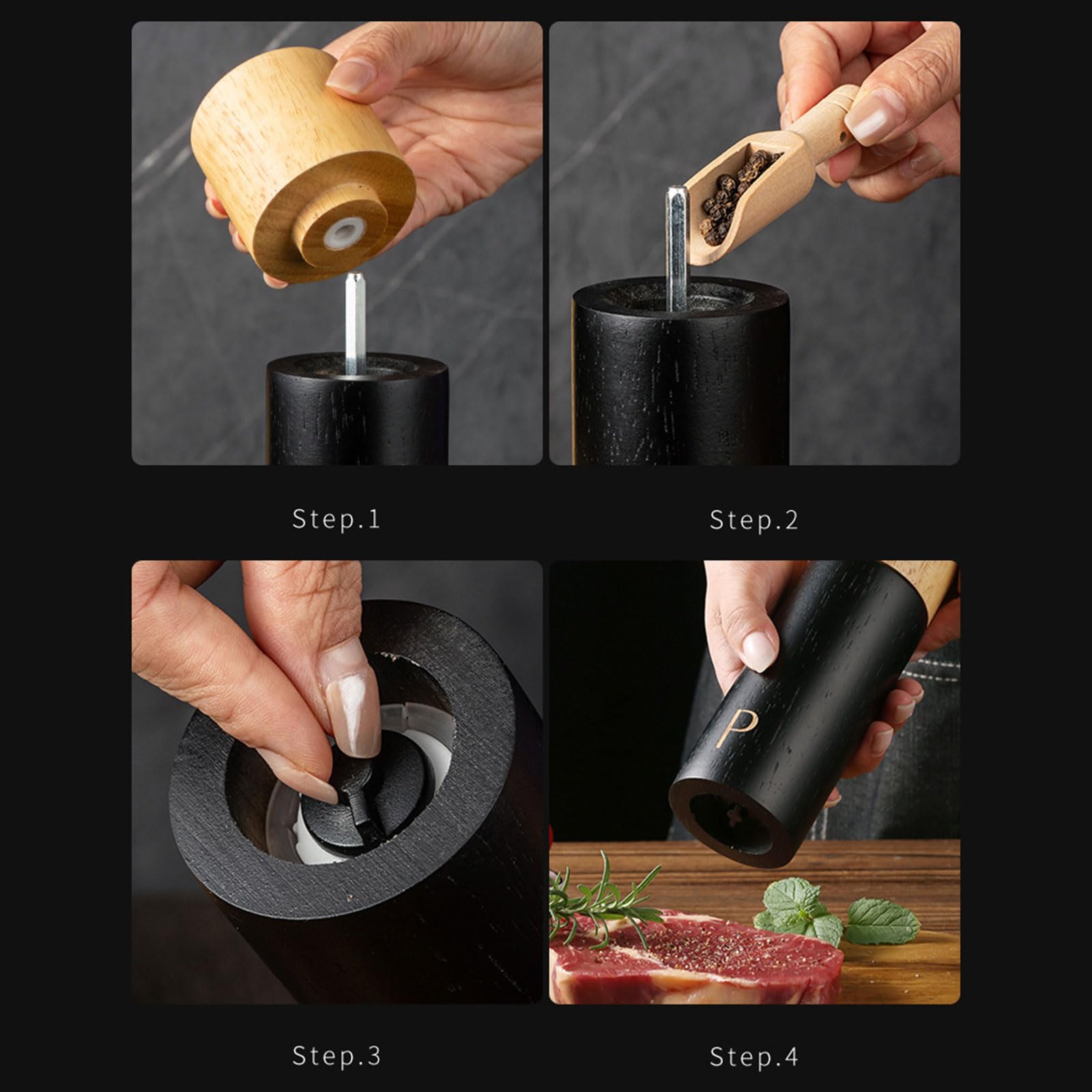 Praktisches Holz Salz und Gewürze Grinder Set Holzmühle mit verstellbarem Keramikmahlwerk für Kochbegeisterte gemahlen