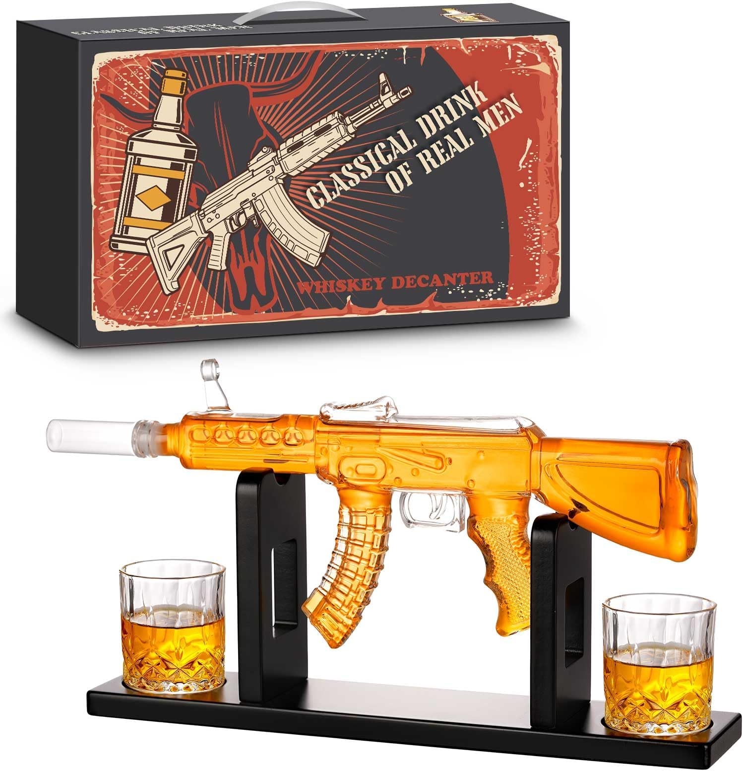 Whiskey Decanter AK47 Set with 2 Whiskey Glasses, Gifts for Men Dad Stocking ...