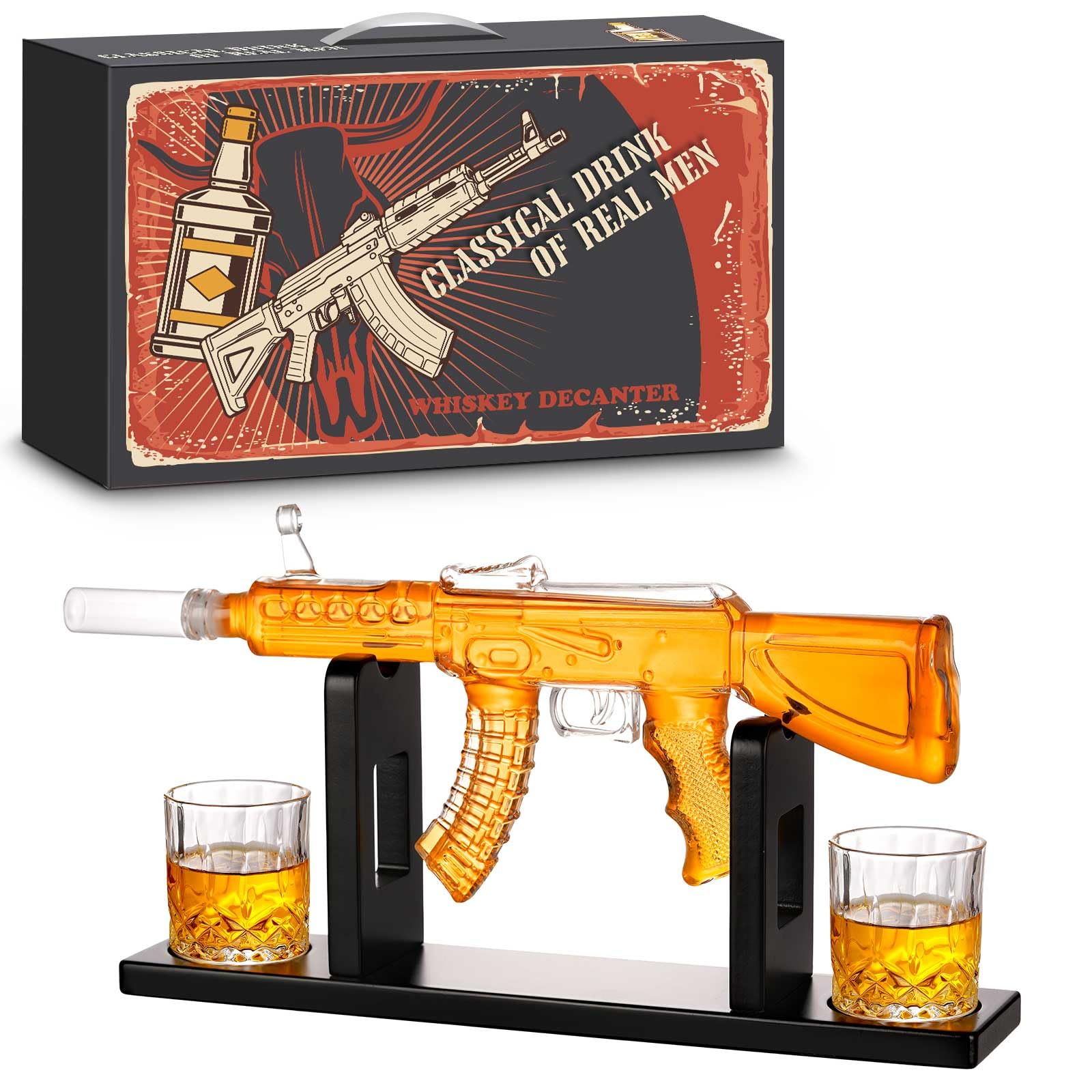 Whiskey Decanter AK47 Set with 2 Whiskey Glasses, Gifts for Men Dad Stocking Stuffers, Unique Christmas Anniversary Birthday Gift for Him Husband, Cool Presents liquor dispenser for Home Bar