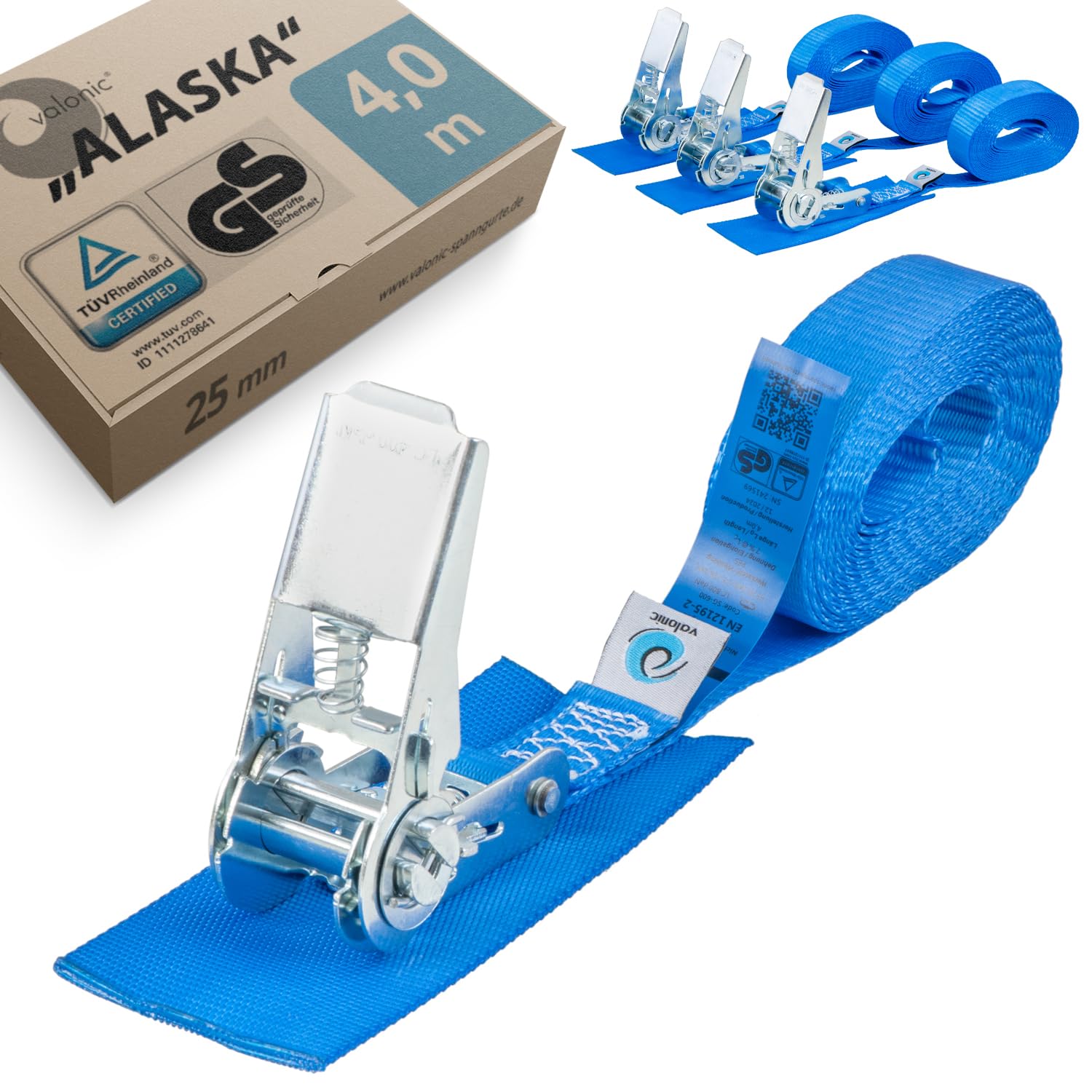 Kit 4 Sangles à Cliquet 800kg 5m - Sangles D'Arrimage Bleues Avec Tendeur Pour Remorque, Voiture Et Déménagement