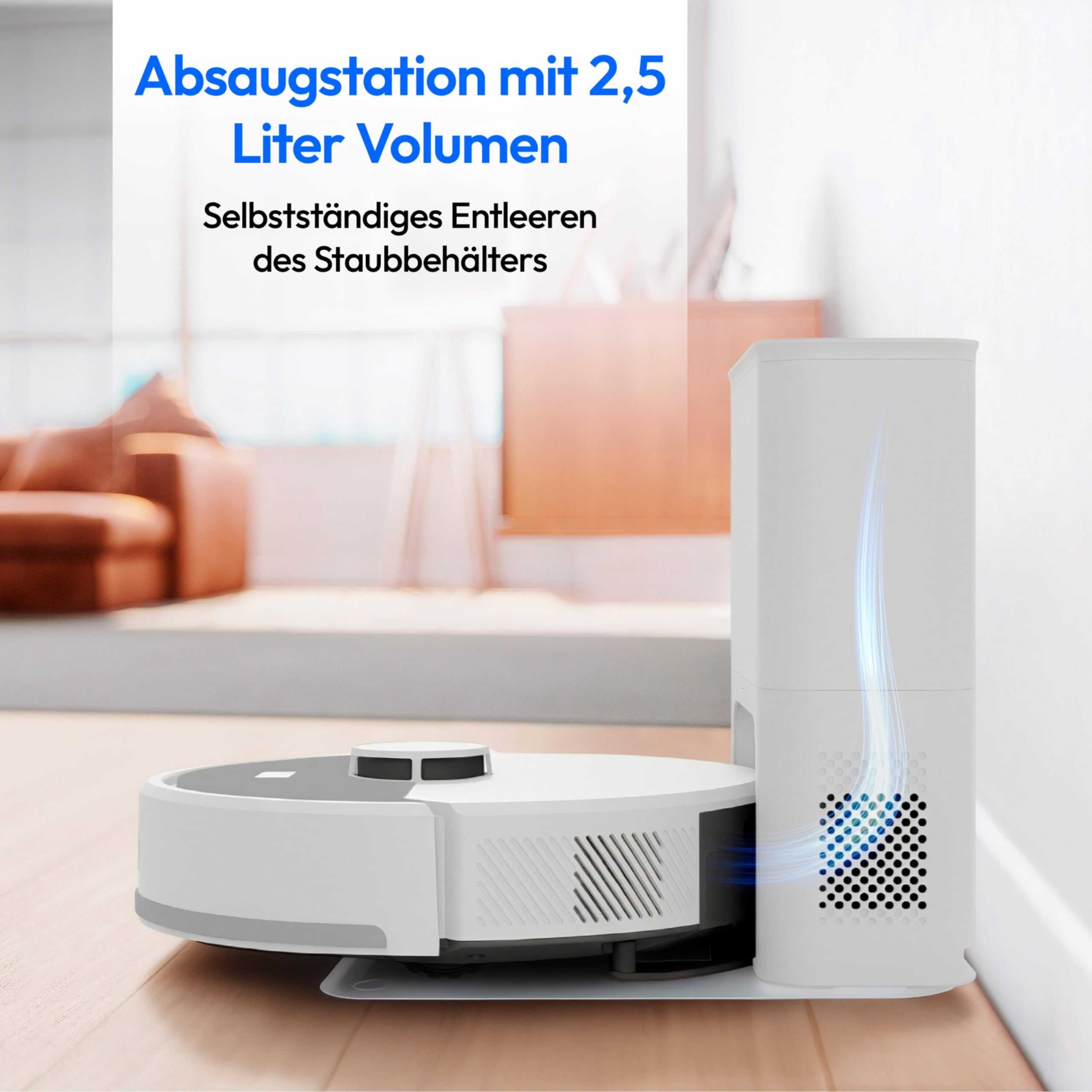 MEDION Saugroboter mit Absaugstation und Wischfunktion X23 SW+ (Lasernavigation, Starke 5000Pa Saugkraft, 2in1 Roboterstaubsauger, präzise Kartenerstellung, Go & No Go Bereiche, mehrere Etagen) weiß