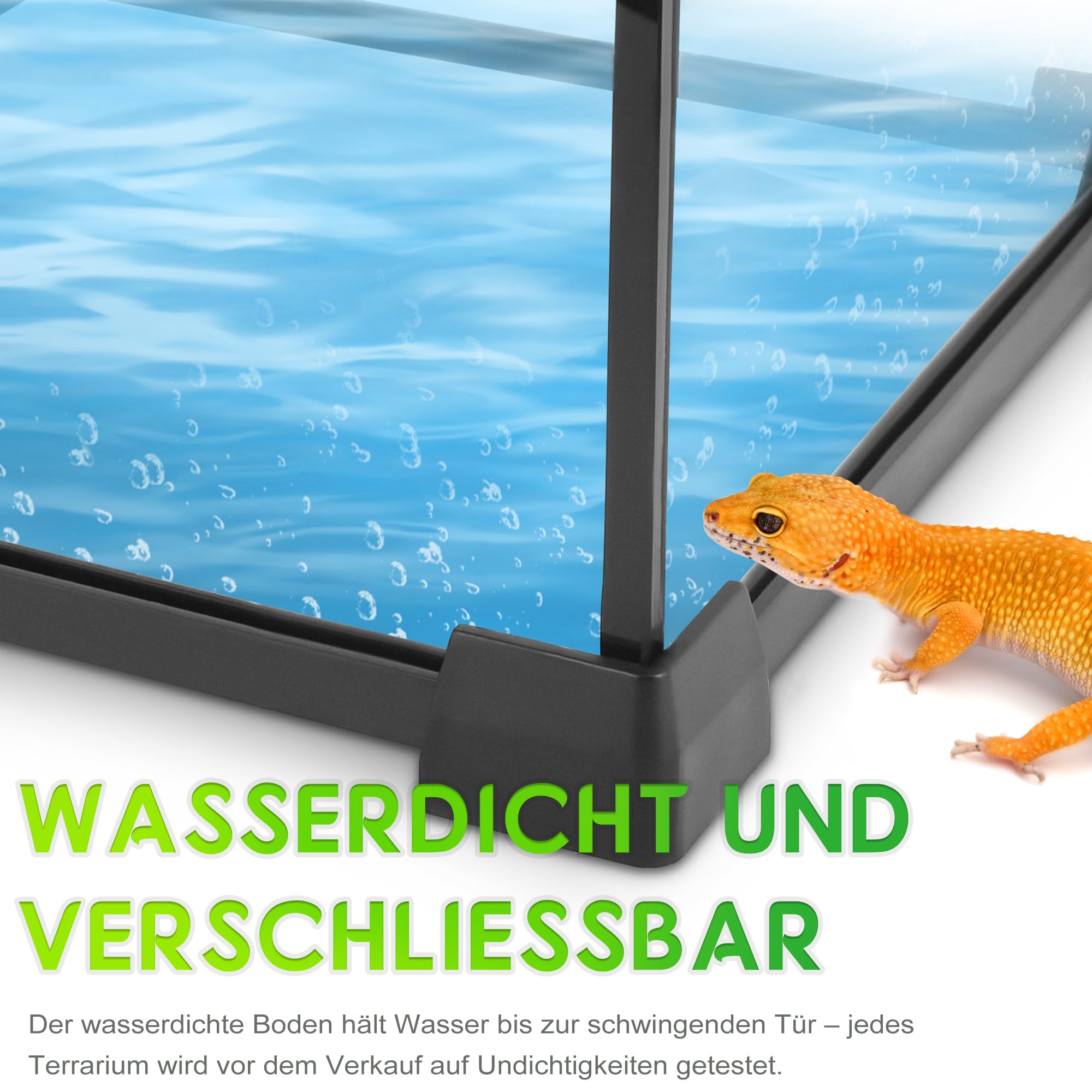 Mini-Reptilien-Glas-Terrarium, 20 x 20 x 30 cm, robuster Reptilien-Lebensraum mit hitzebeständigem Rahmen aus Aluminiumlegierung, Einzelschwingtüren, kein Stau durch Sand und Anderen