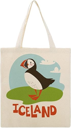 Puffin of Iceland - Bolsa de lona para el hombro, reutilizable, para compras, regalo, 15 x 16 pulgadas