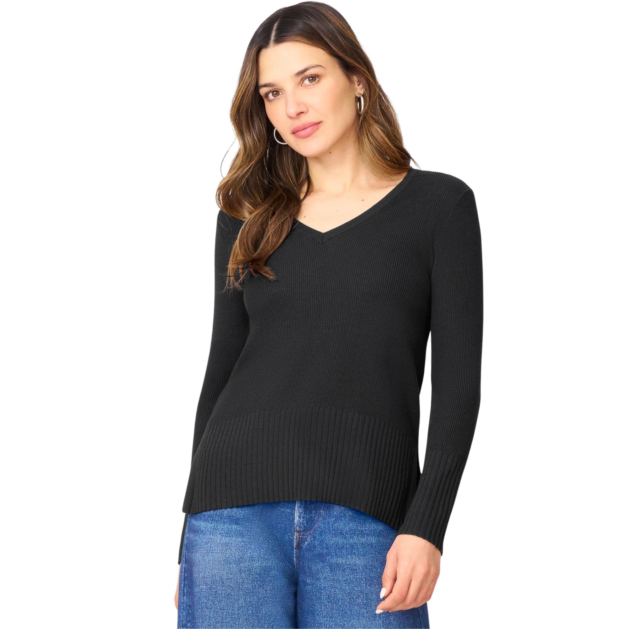 Cable Gauge V-Neck Rib Tunic Sweater