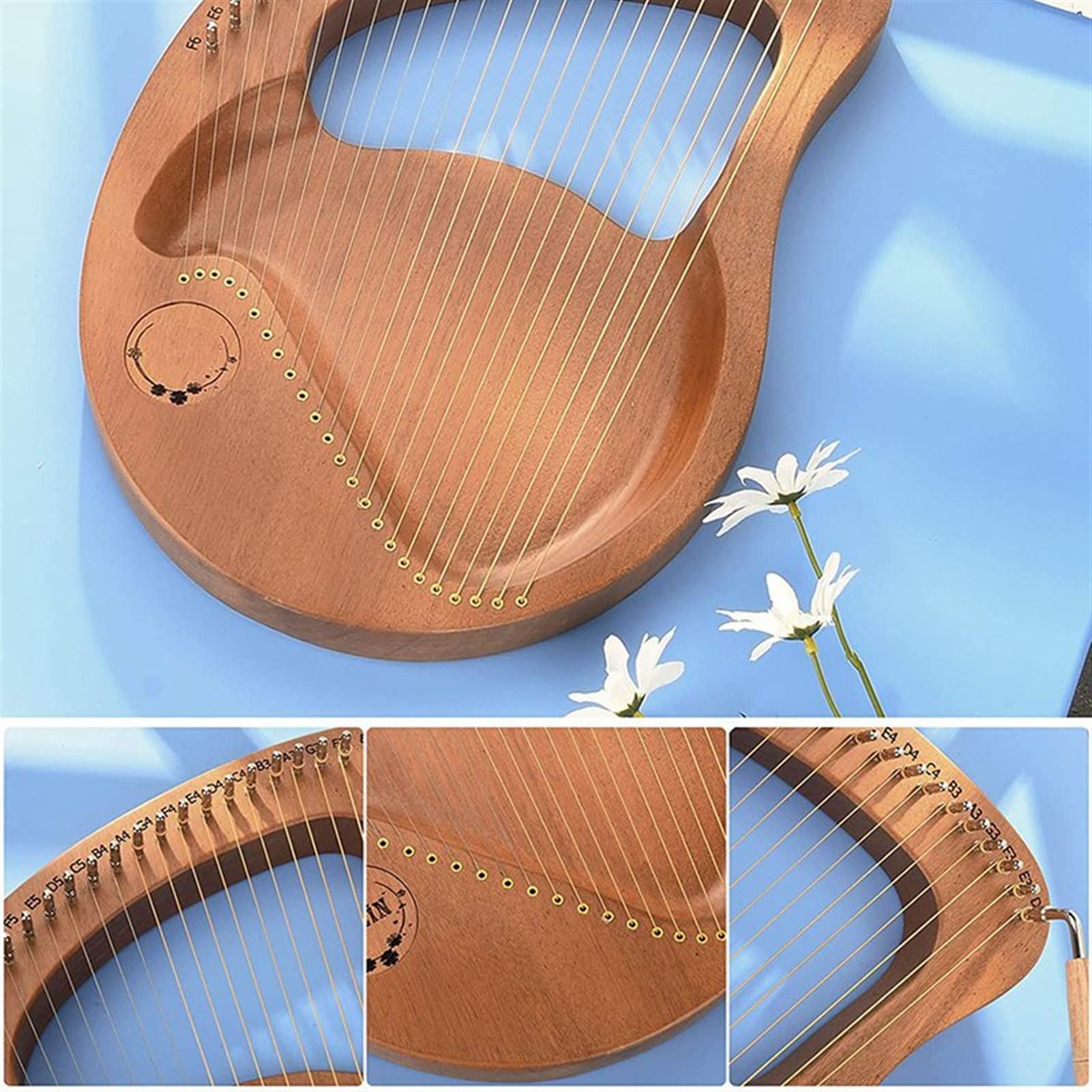 Lyre Harfe 24 String Lyre Harp Handheld Instrument Mit Tuningschlüssel Für Musikliebhaberanfänger