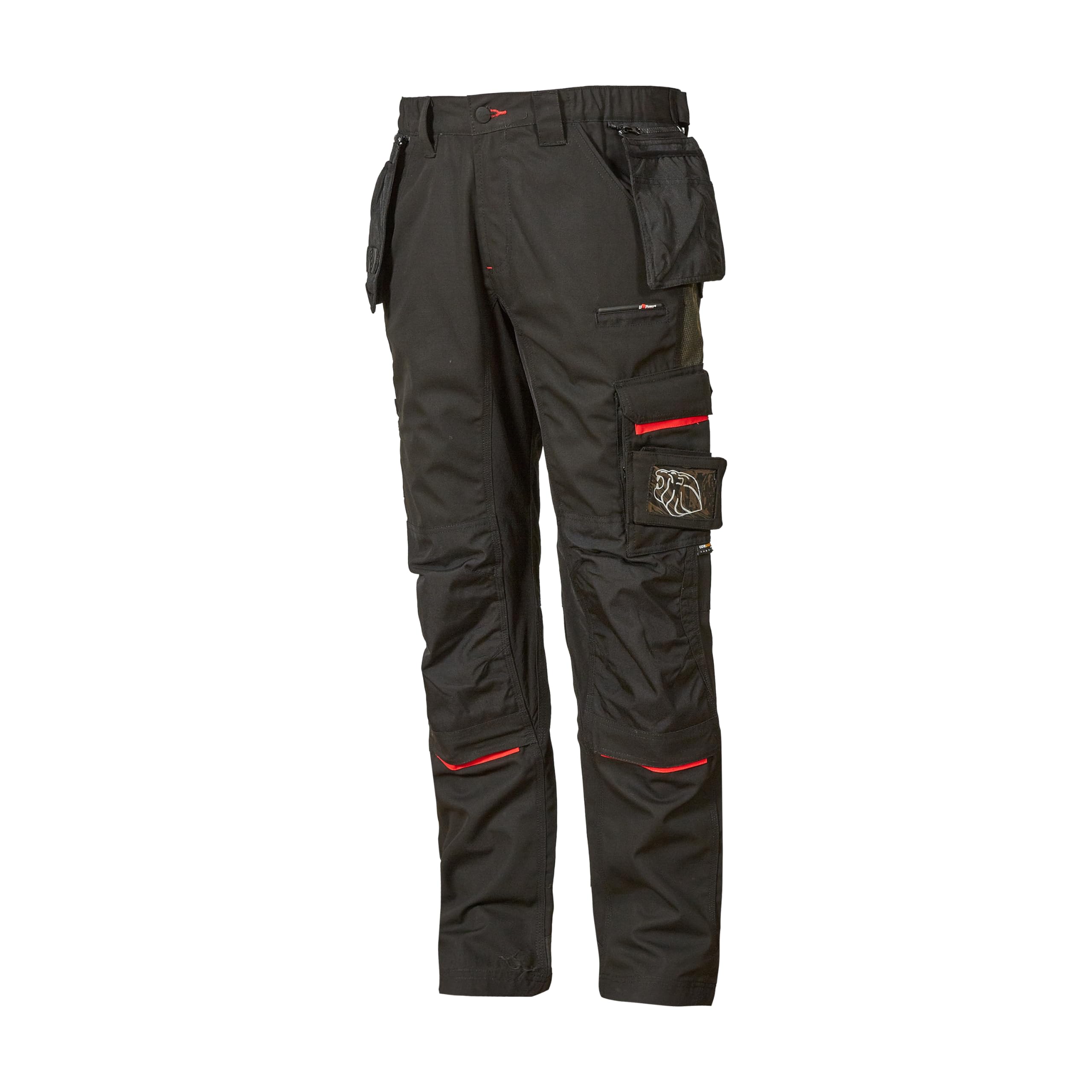 U-Power RACE, pantalón de trabajo para hombre, pantalón cargo con cintura elástica, con bolsillos para rodilleras, multibolsillos, tela cómoda, ropa exterior resistente y duradera - Black Carbon 64