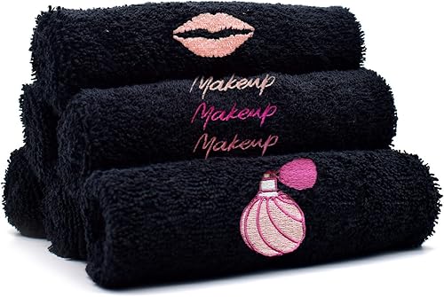 Miniatura 7 de DAN RIVER Toallas de maquillaje negras - Paquete de 6 (33x33 cm) - Toallas faciales de algodón ultra suaves con bordado - Paños desmaquillantes
