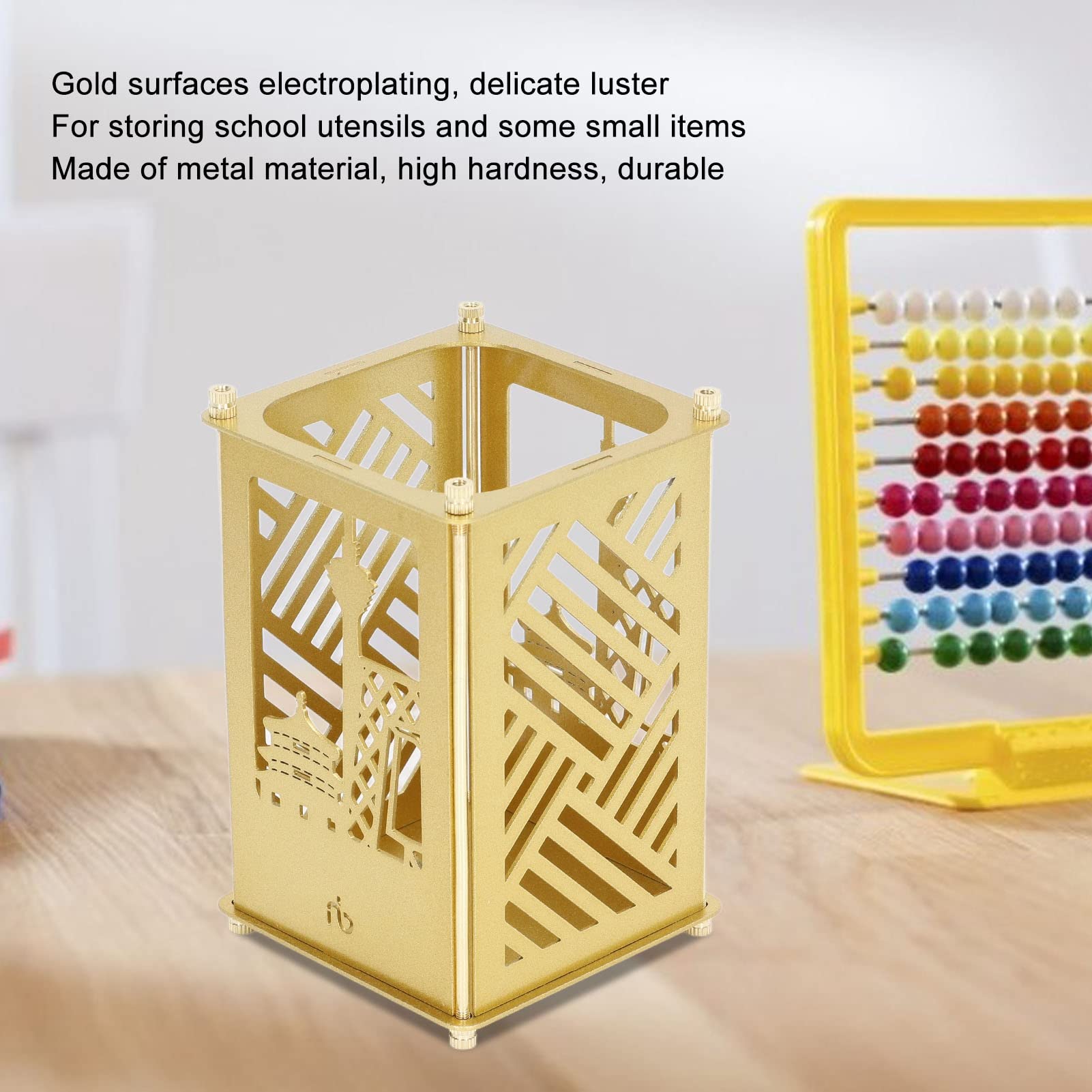 Porta della penna in metallo Gold Vomeko, porta della penna assemblato, porta della penna innovativo, porta a penna fai -da -te per il desktop della scuola per ufficio a casa