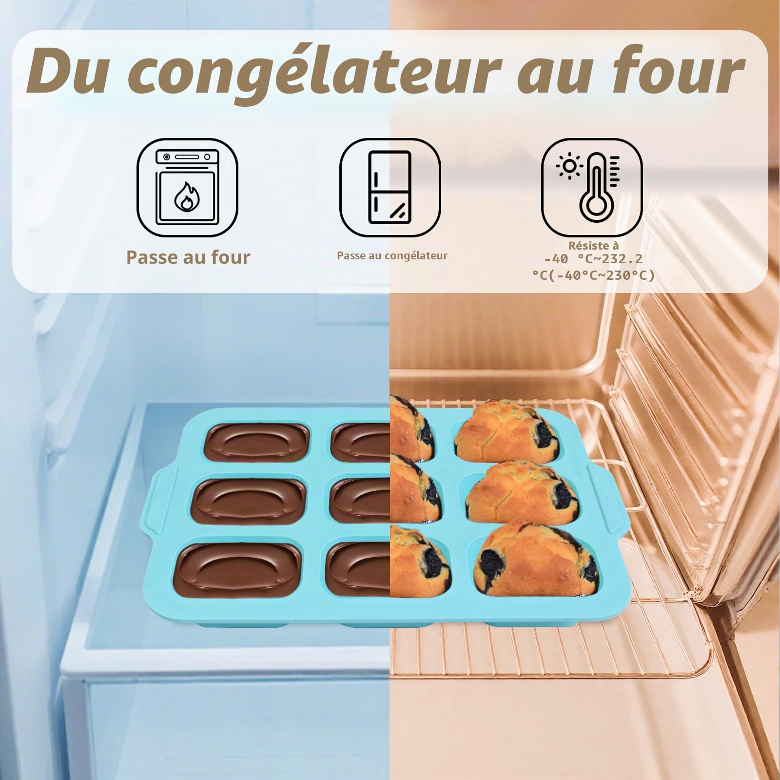 Moule Mini Cake Silicone: 2 Pièces Moule à Mini Cake avec Poignées - Antiadhésif Moules Gâteau Enfant pour Brownie/Pain/Pâtisserie Cuisson (Vert menthe & Beige)