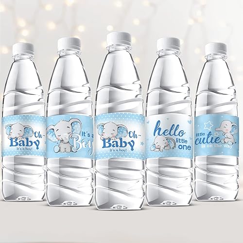 39 etiquetas de botella de agua de elefante para baby shower, impermeables, envoltorios para botellas de agua, calcomanías para botellas de agua,