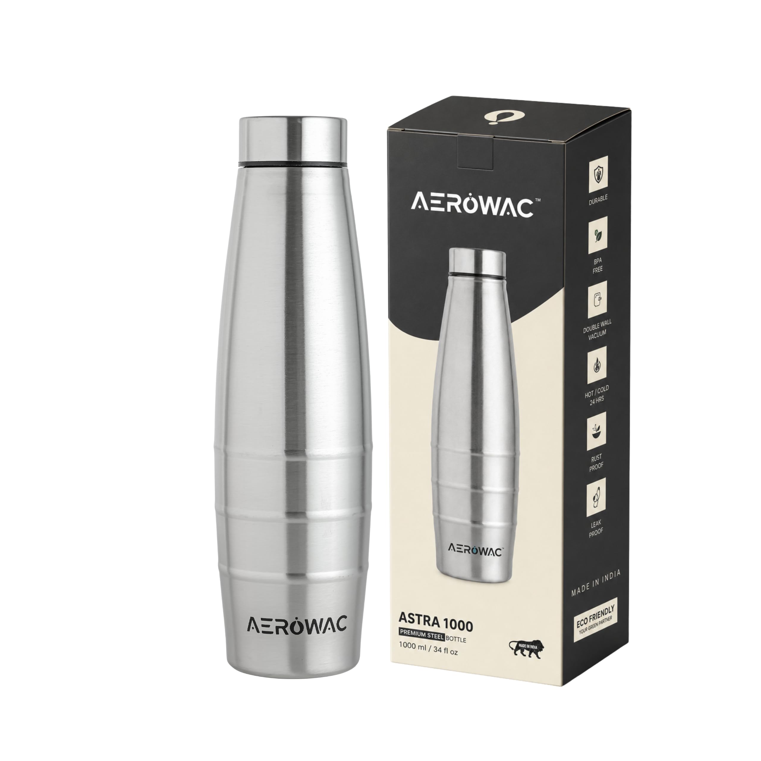AEROWAC Stainless Steel Water Bottle - 1000ml -12