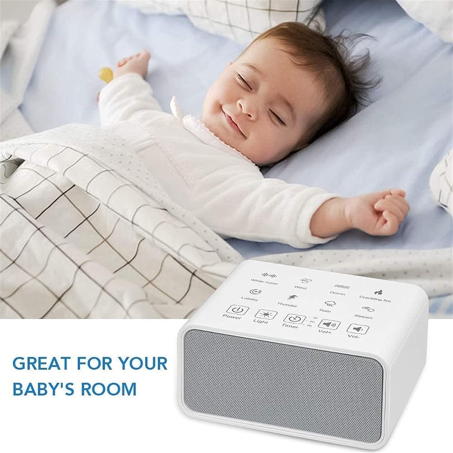 Máquina portátil de Ruido Blanco for Viajes | Sonidos relajantes y Naturales con Control de Volumen | Terapia de sueño compacta for Adultos y bebés | USB Recargable | Cordón for Colgar fácilmente.