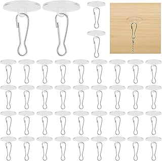 Ownkim 40 PCS Crochet Adhésif Plafond en Transparents avec 40 Clips Auto-Adhésifs - Solution Pratique pour Suspendre Moustiquaires, Décorations, et Guirlandes Lumineuses sans Percer