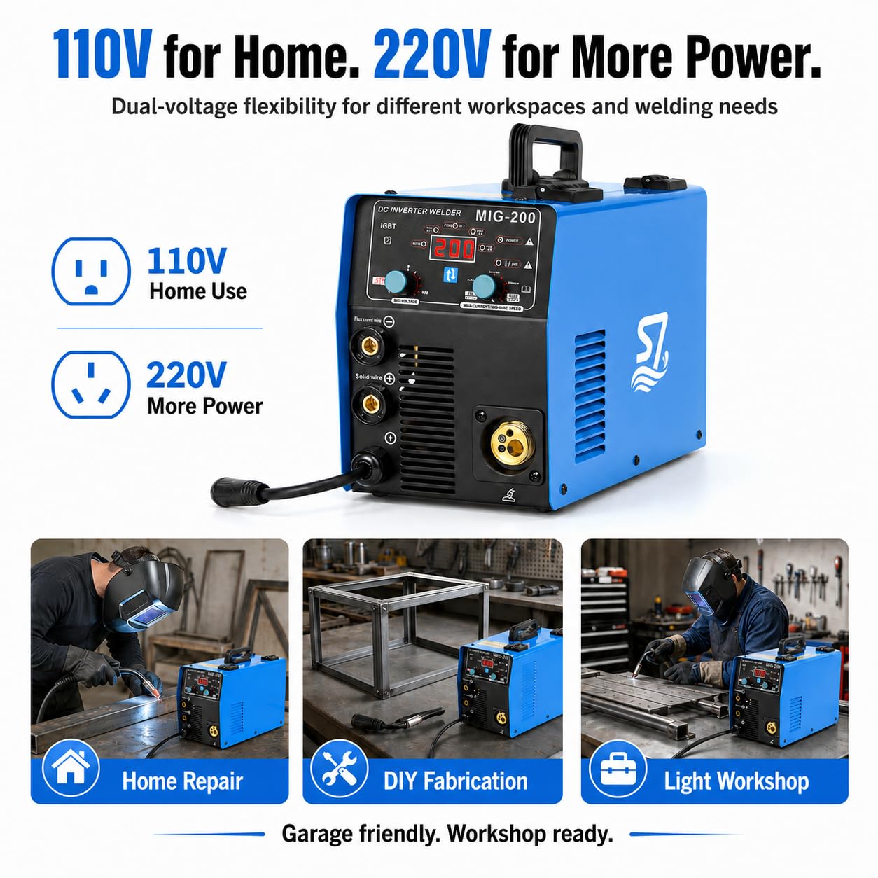 MIG Welder, 200Amp 4 in 1 Gas MIG/Gasless Flux Core MIG/Stick/Lift