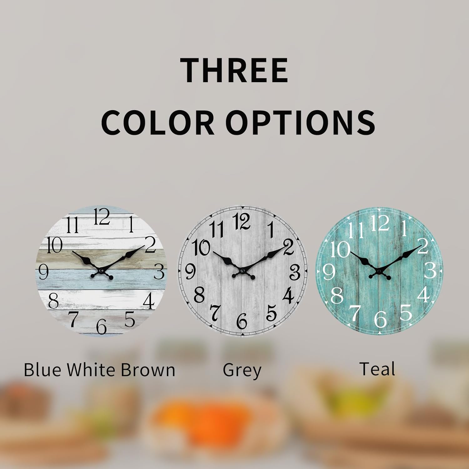 HYLANDA Wall Clock, 14 Inch Wall Clocks Battery Operated Silent Non Ticking, Large Wooden Clocks Decorative for Kitchen, Bathroom, Bedroom, Living Room Blue White