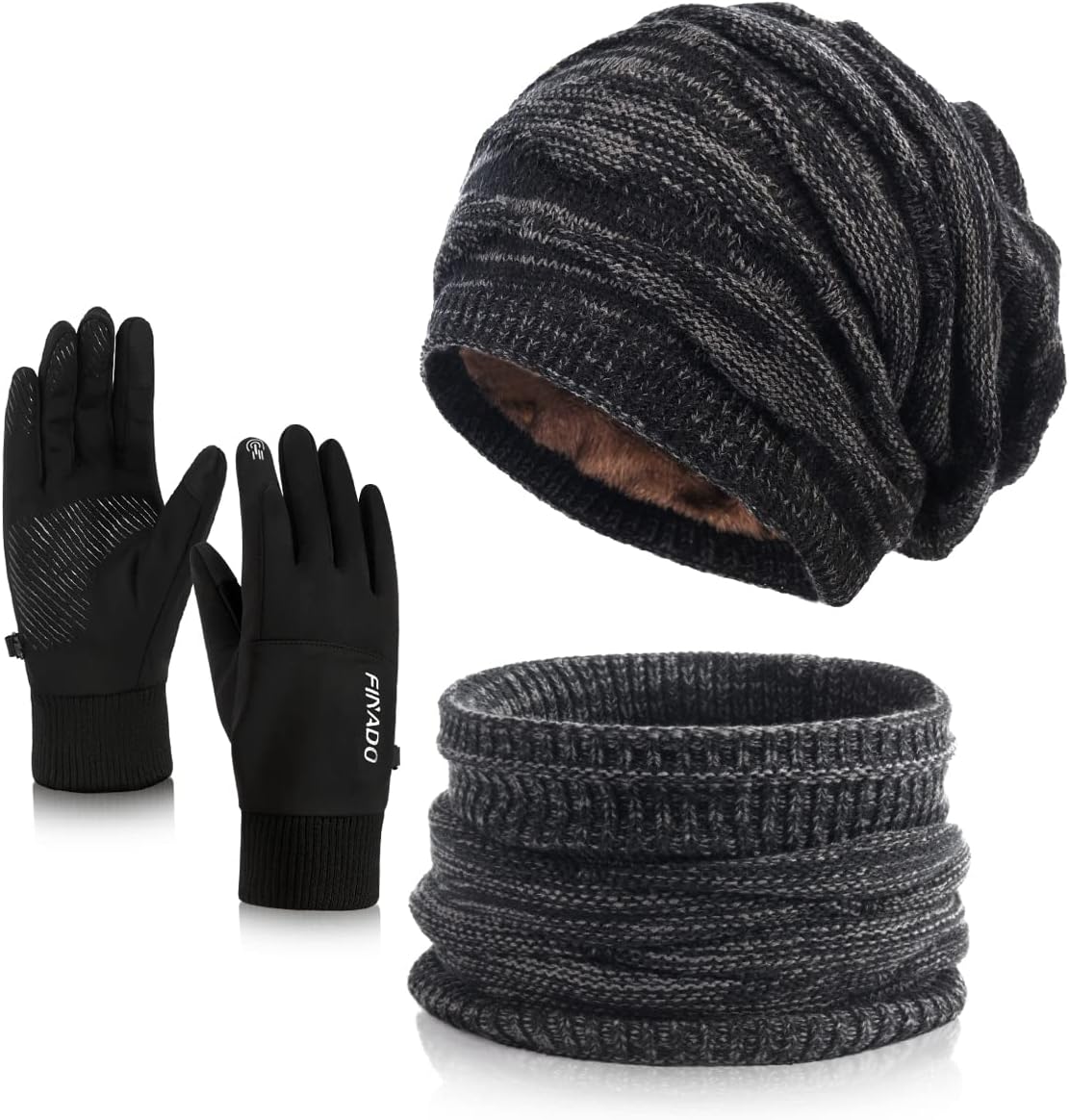29 IYEBRAOWomens Winter Slouchy Beanie Hat Scarf Gloves Set Girls Snow Fleece Lined Knit Ski Hat Neck Warmer Touch Screen Gloves