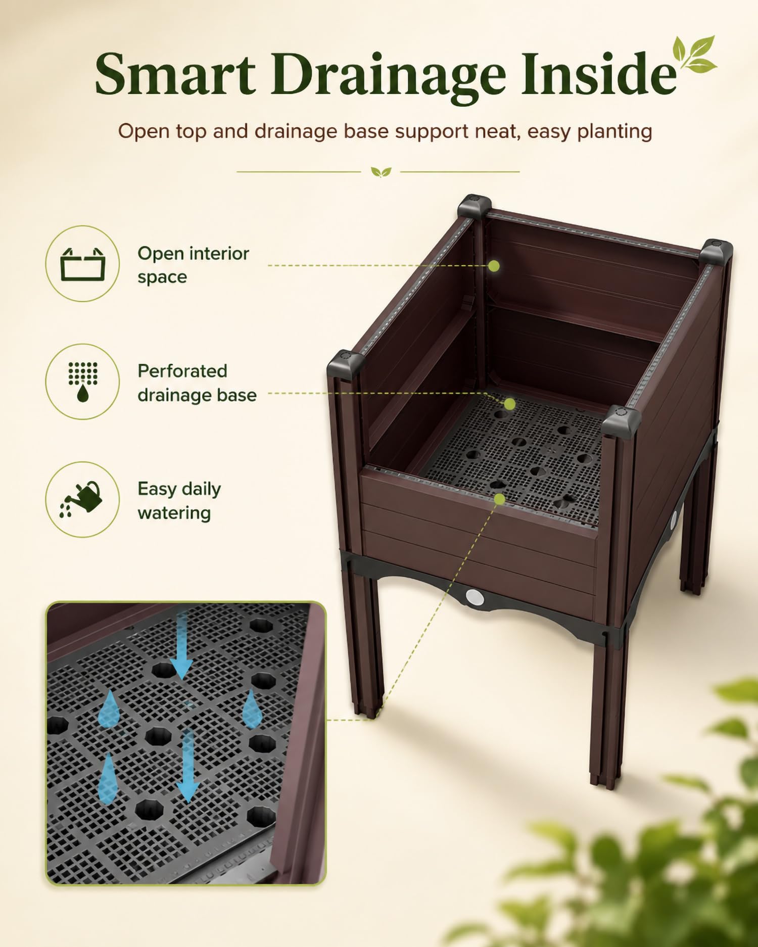 Jardinera Elevada para Balcón Y Terraza, Huerto Urbano Modular En PP con Patas, Mesa De Cultivo para Verduras, Hierbas, Flores Y Hojas Verdes En Patio,30 * 180 * 46cm/11 * 70 * 18in