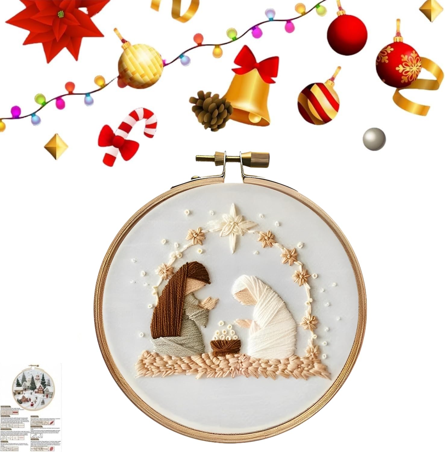 Christmas Embroidery Kit,Beginner Embroidery Kit,Diy Embroidery Kit,Christmas Cross Stitch Kits for Beginners Adults,Diy Needlepoint Kit Set includes Hoop Cloth Needles Threads (Nativity Scene)