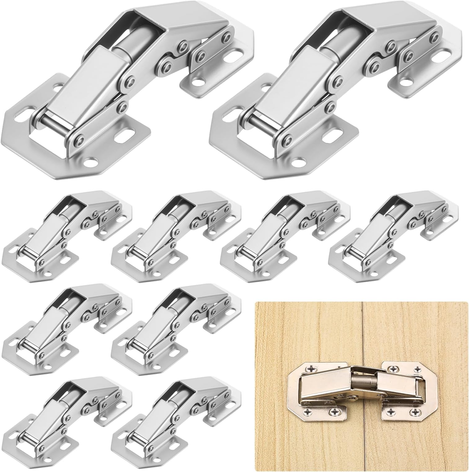 10 Pcs 90 Degree Soft Close Cabinet Hinges, Kitchen Cupboard Door Hingess, Full Overlay Mute Hydraulic Concealed Hidden Door Hinges for Bedroom Bathroom Wardrobe Doors Hardwares