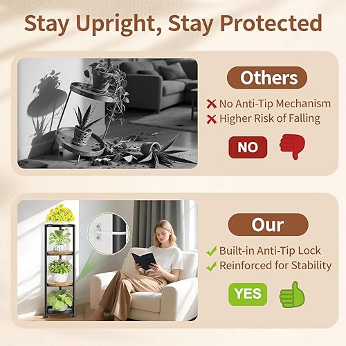 Miniatura 6 de LASZOLA Soporte negro de 4 niveles para plantas de interior para macetas grandes y altas y resistentes, estante vertical de metal de varios niveles