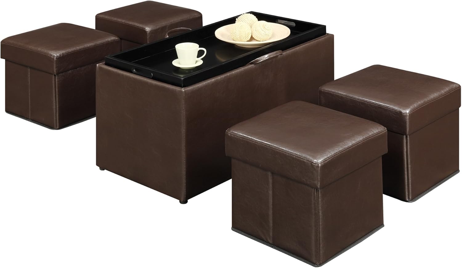 Best Review Convenience Concepts Designs4Comfort Manhattan Storage Bench with 4 Collapsible Ottomans, Espresso Faux Leather Big Sale Convenience Concepts Designs4Comfort Manhattan Storage Bench with 4 Collapsible Ottomans, Espresso Faux Leather