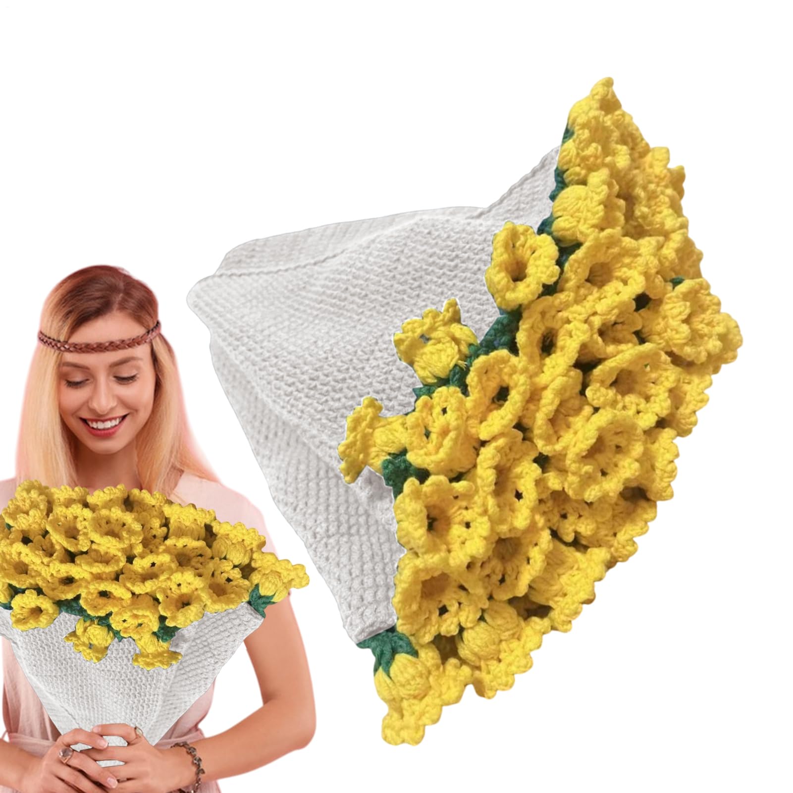 Ramo de ganchillo hecho a mano para decoración del hogar con flores tejidas premium