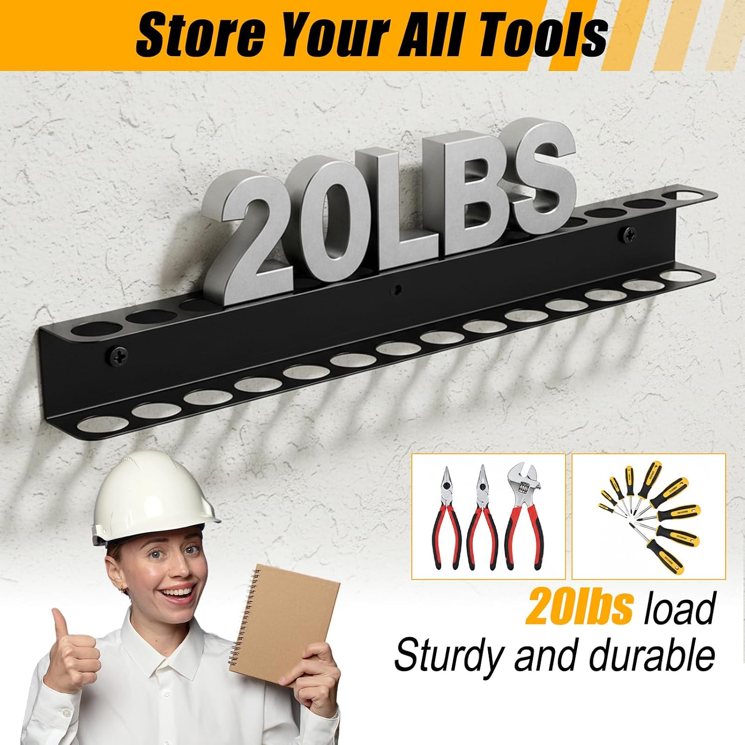 2pcs Screwdriver Organizer Wall Mounted Screw Driver Holder with 14holes Metal Plier Organizer Wall Mount 15.8inch tool organizers Space-Saving Storage for Garage, Workshop, Home Workbench
