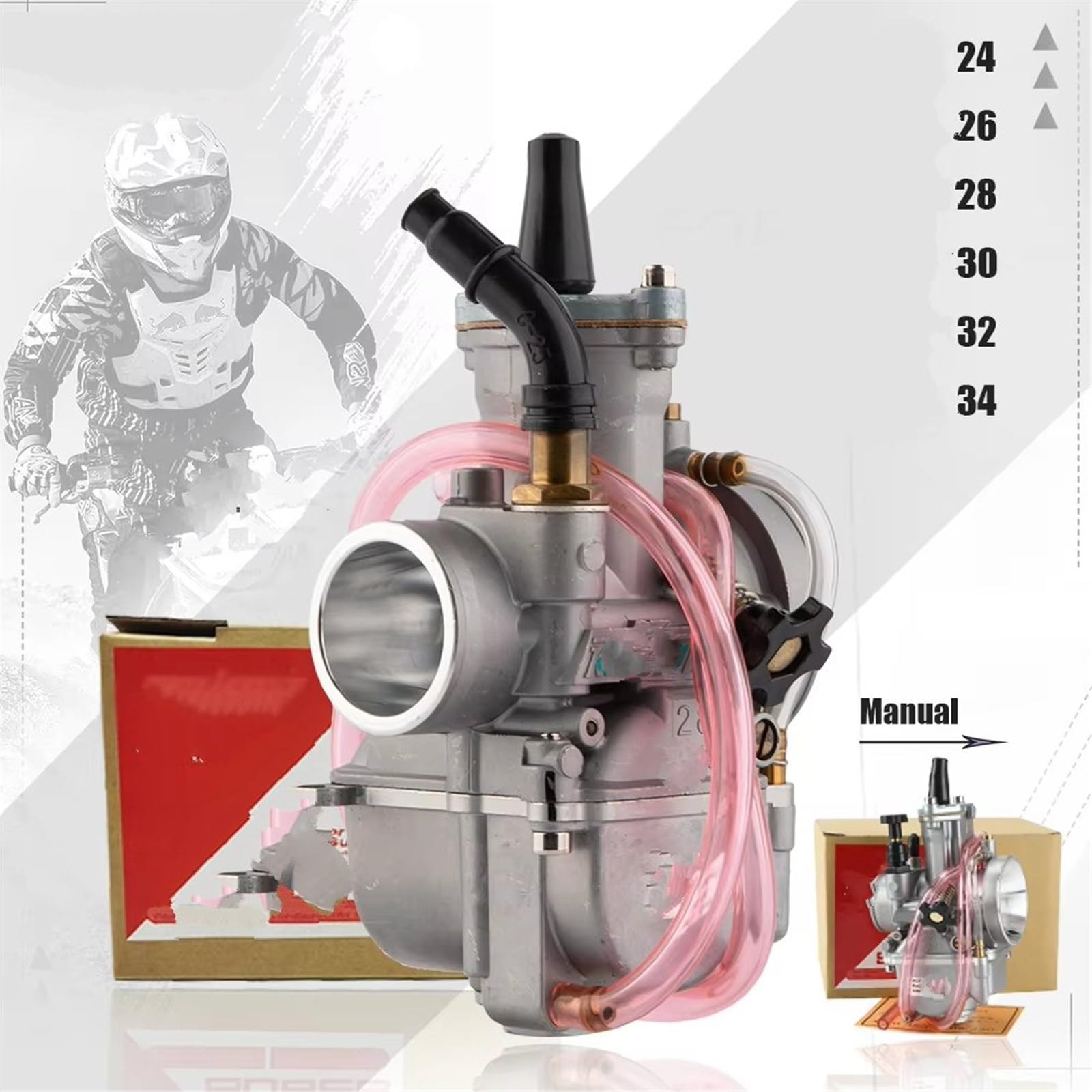 Carburateurs pour Moto Carburateur Universel Motocross pour PWK 24 26 28 30 32 34mm avec Jet Puissant pour 2T 4T pour ATV Quad Go Kart Buggy 75-250cc Carburettor(Manual 28mm)