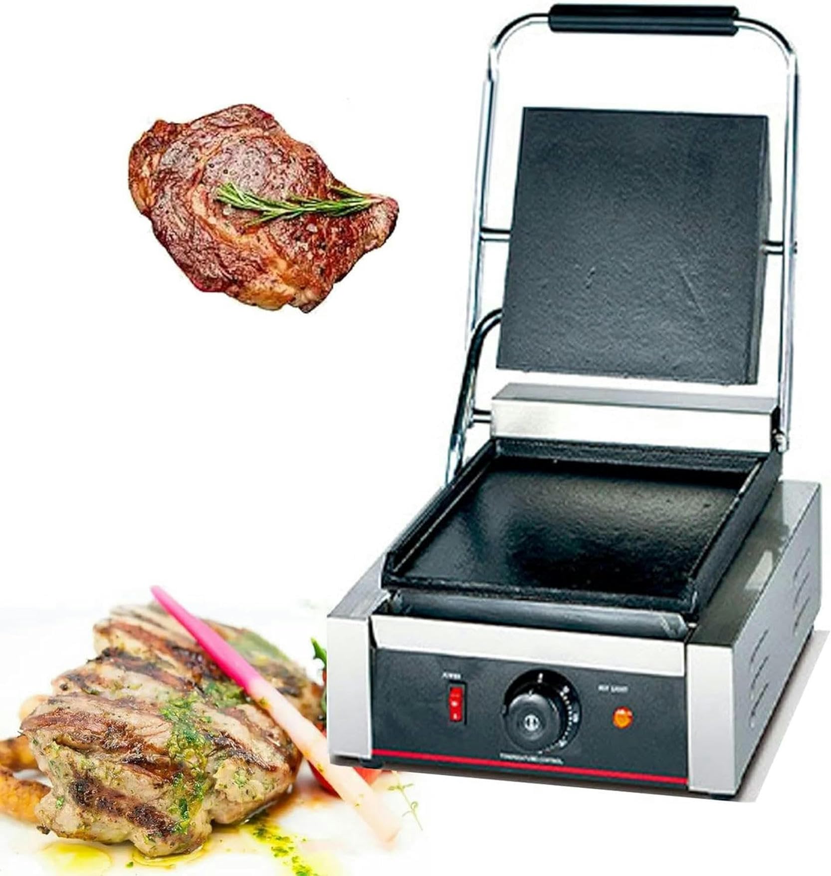 Piastra per Griglia Elettrica Professionale, Alloggiamento in Acciaio Inox, Griglia Commerciale e Professionale, con Superficie Liscia, per Grigliare Carne, Bistecche, Hamburger o Friggere Uova-1pc