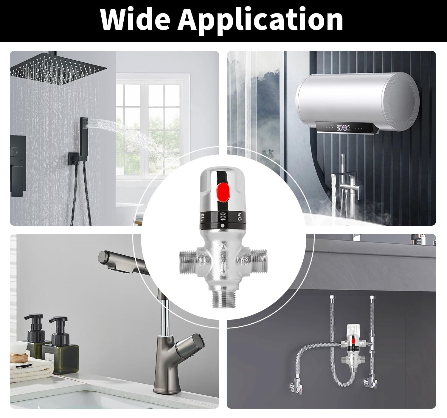 Válvula mezcladora termostática, válvula de control de temperatura del agua roscada NPT de 3/4, latón galvanizado, para ducha de baño, grifo de cocina, baño, lavandería