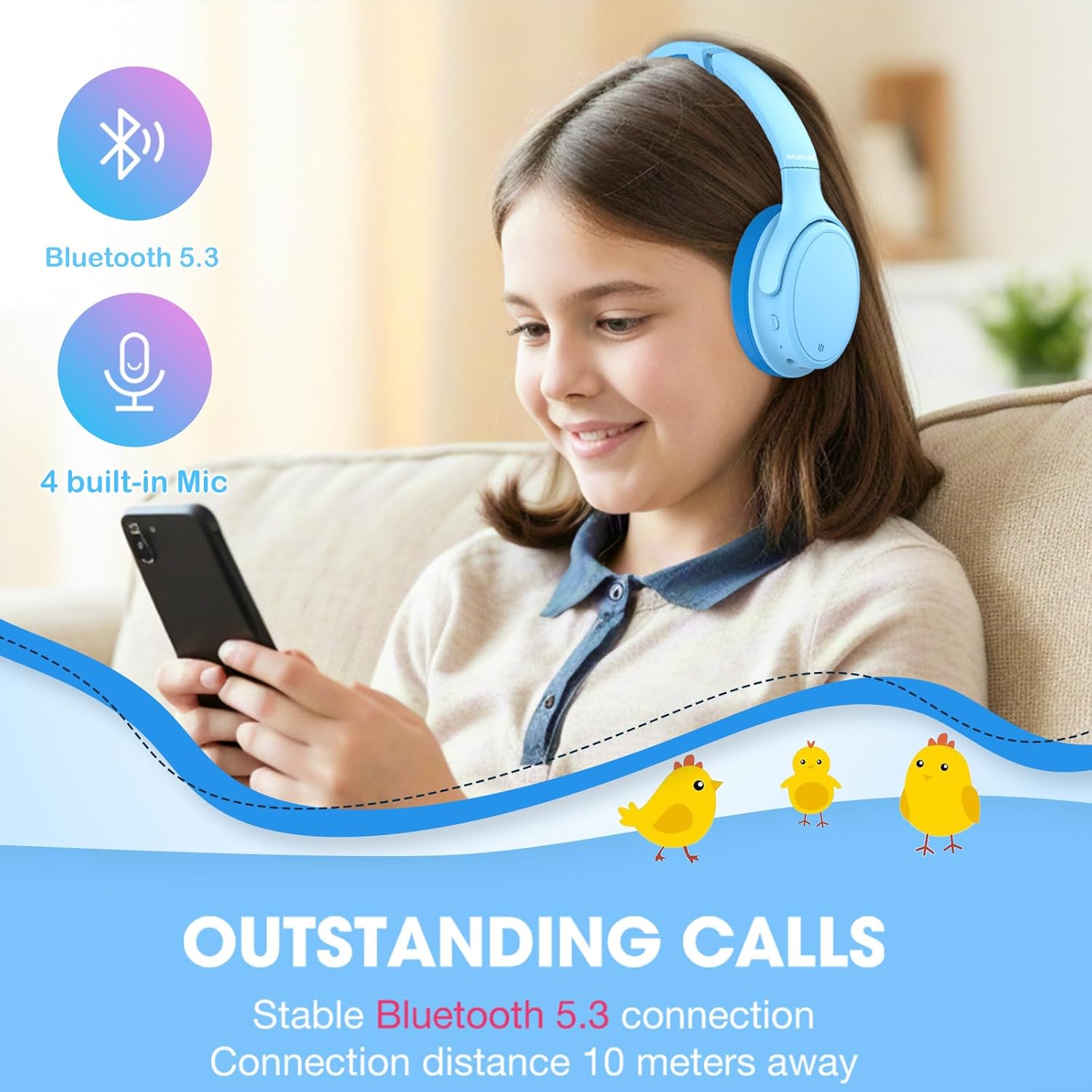 INFURTURE Active Noise Cancelling Headphones, Kids Bluetooth Headphones Wireless Over Ear Headphone, 85/94dB Volume Limited, 50H ANC & 90H Normal Playtime,for Airplane/Train/Auto/idea Gift