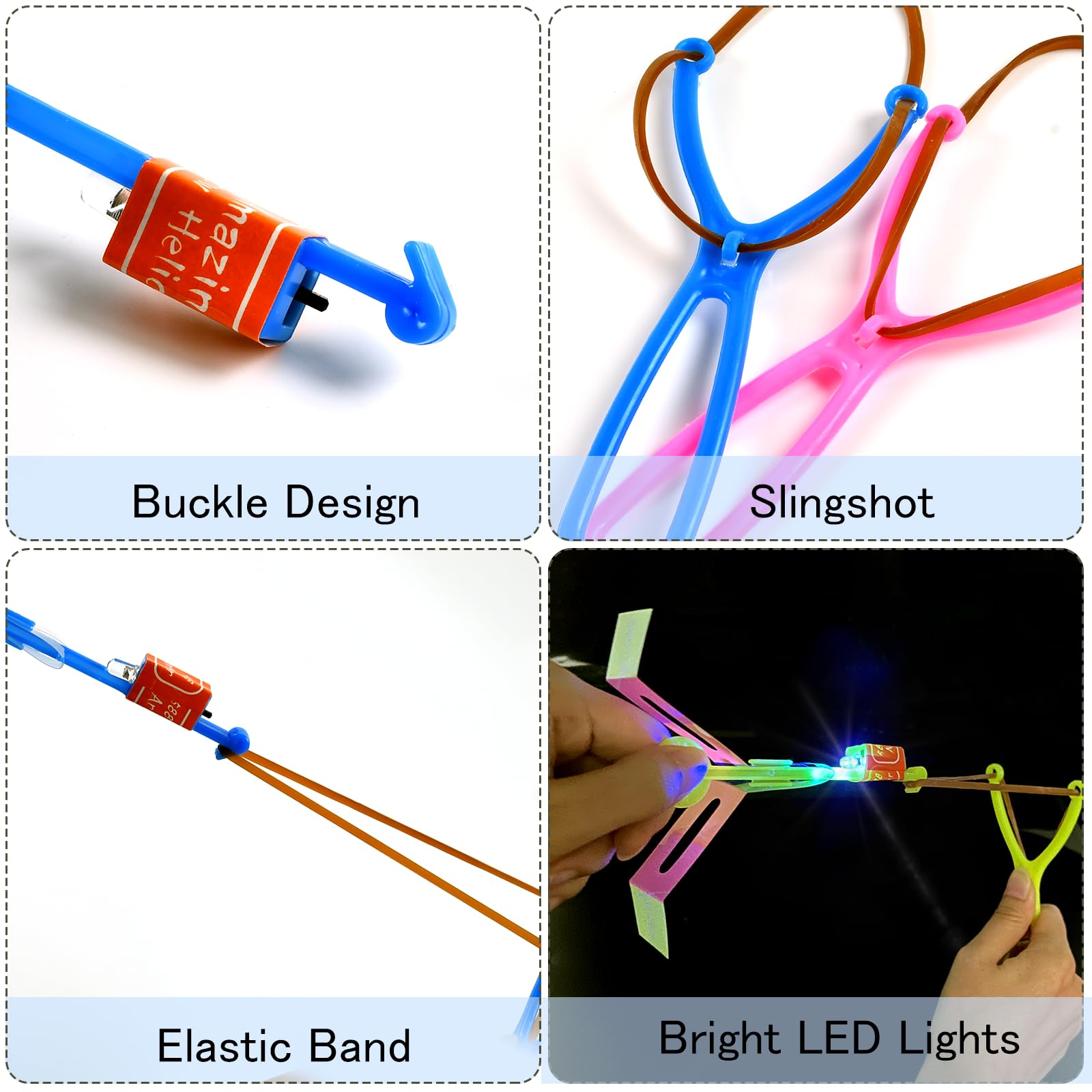 Jouets Hélicoptères Volants LED - Lot De 12 - Lancement Par Fronde - Lumières Colorées - Cadeau Enfant