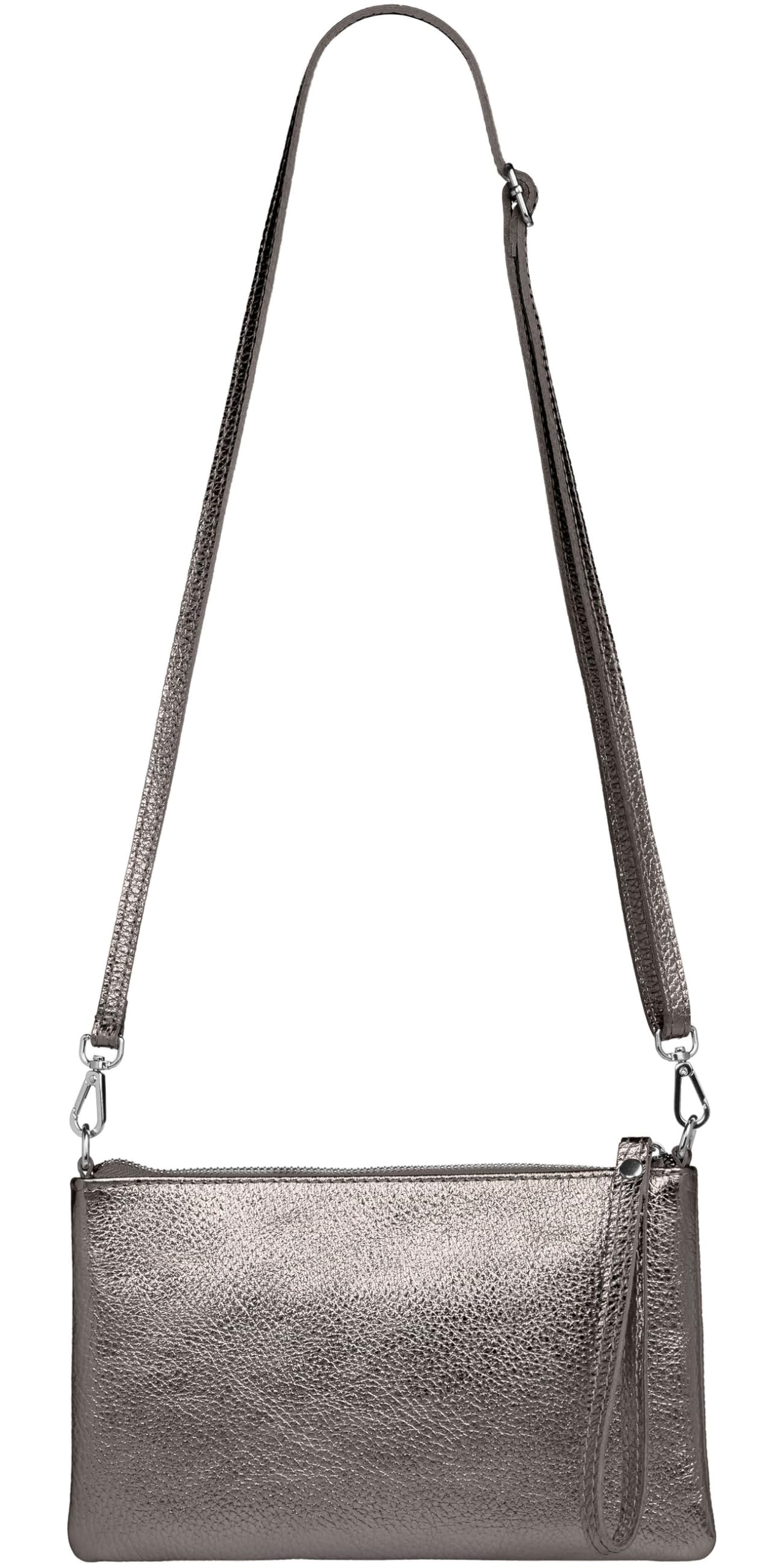 Caspar Kompakte Leder Clutch Damen Umhängetasche Abendtasche mit verstellbarem Schultergurt - CLASSIC LINE - Modell No.834 - Made in Italy