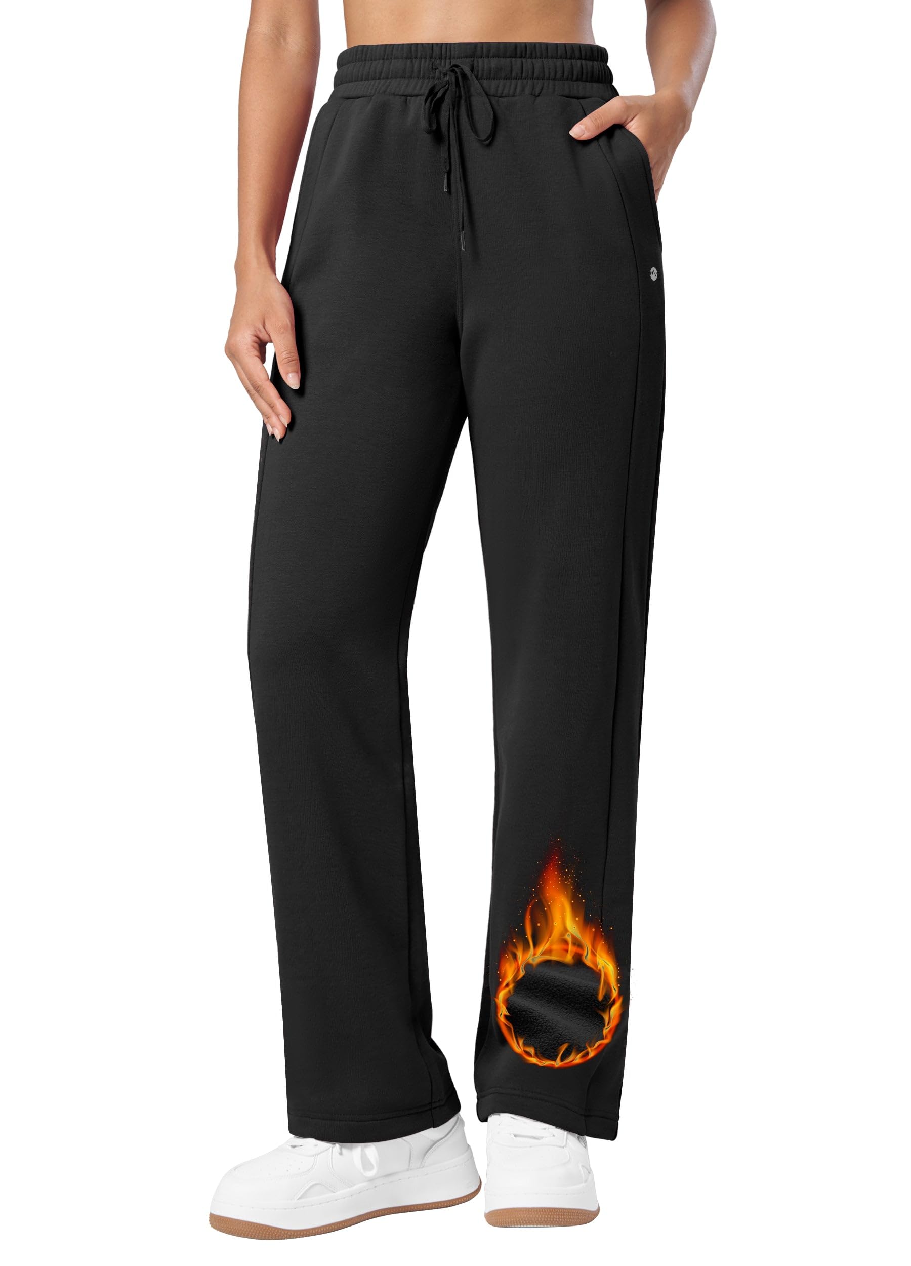 Willit Womens Fleece Lined Sweatpants Cotton Straight Leg Sweat