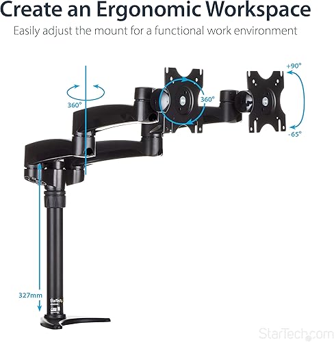 Miniatura 5 de StarTech.com Brazo para monitor dual para montaje en escritorio - Articulado - Soporta monitores de 12 a 24 pulgadas - Brazo ajustable para monitor