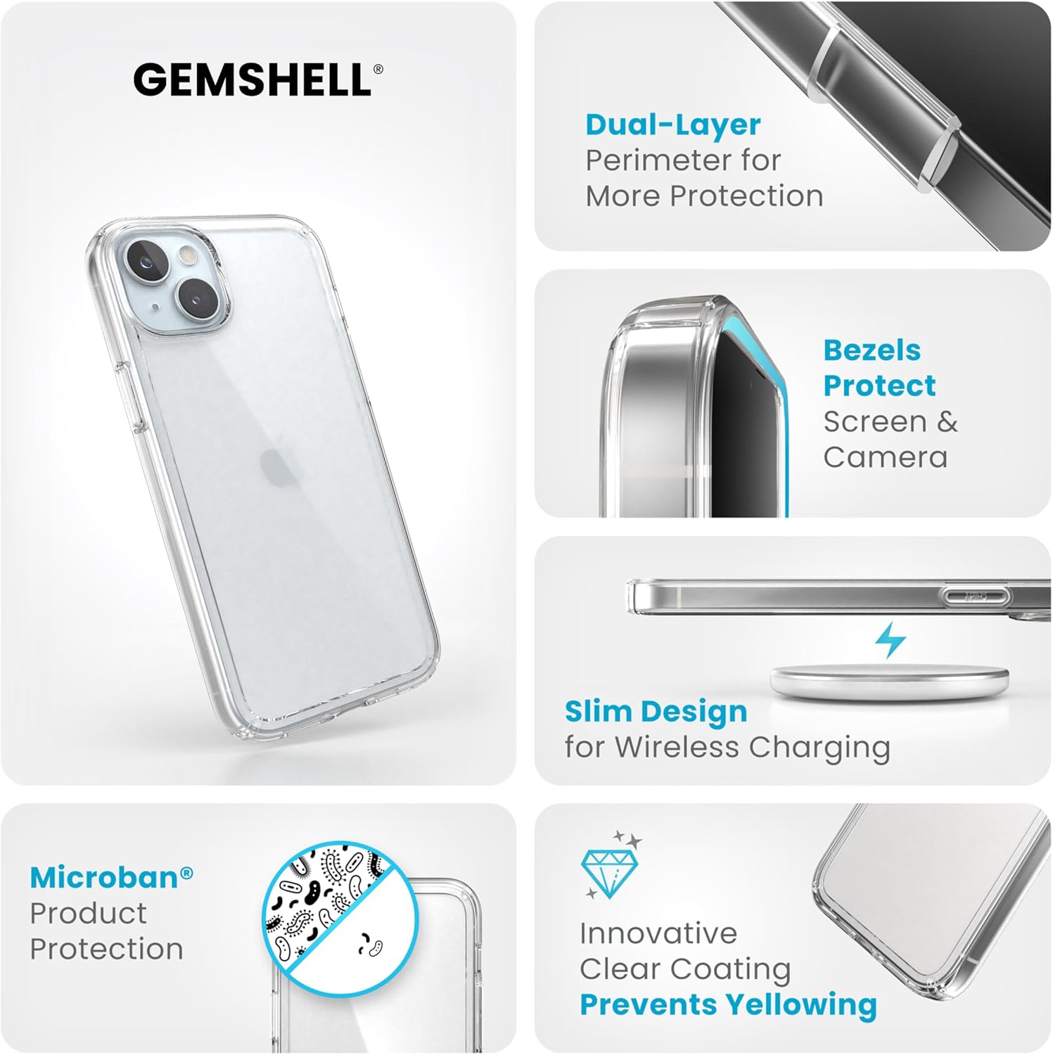 Speck Clear iPhone 15 Plus Case - Slim, Drop Protection - for iPhone 15 Plus & iPhone 14 Plus - Scratch Resistant, Anti-Yellowing, 6.7 Inch Phone Case - GemShell Clear