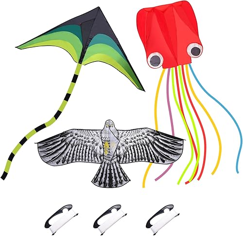 Qtioucp 3 Set Kite for Kids & Adults Handle 100M line for Children Outdoor Game for Kids Easy to Fly Kites, Outdoor Activities,Beach Trip