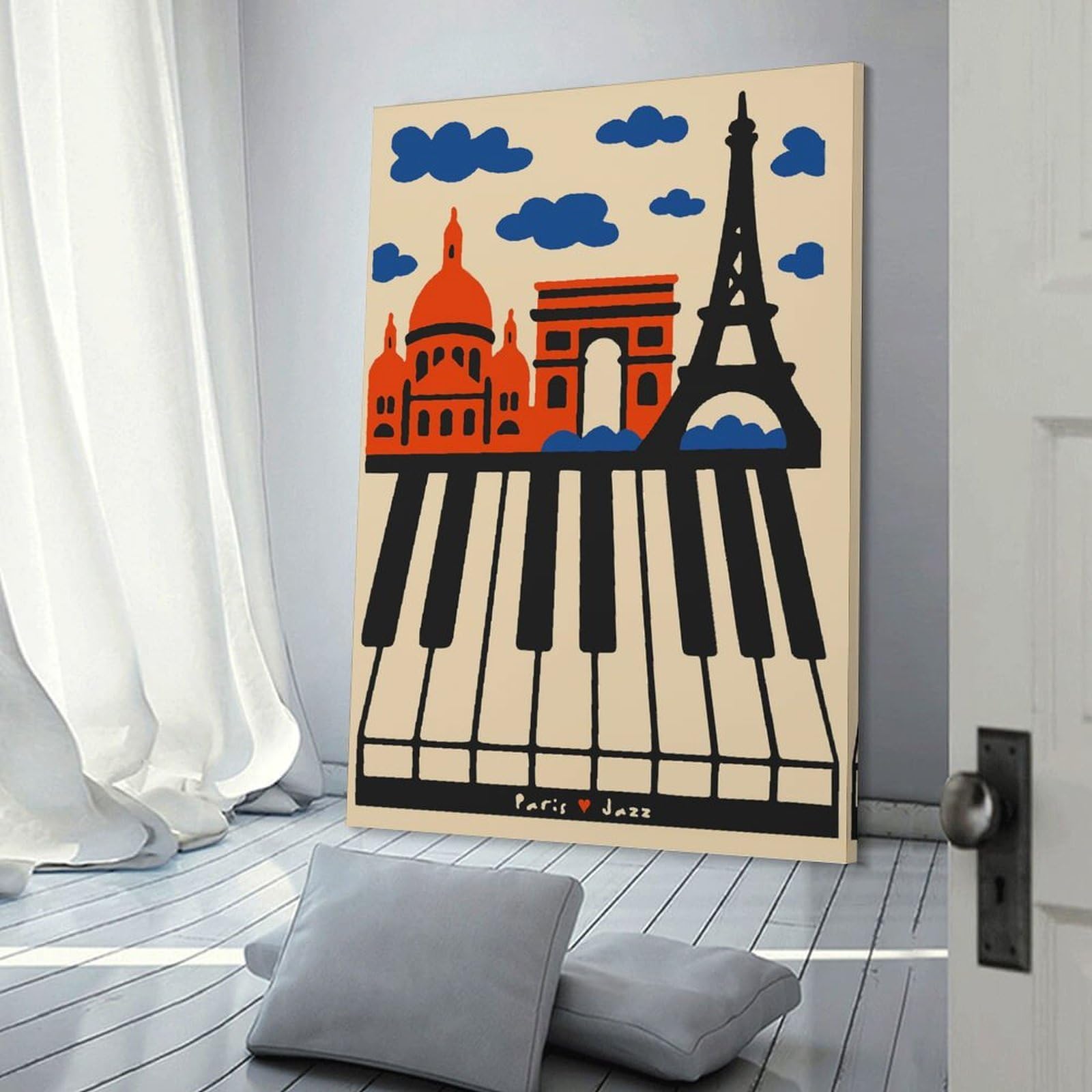Junmoney Paris Jazz Canvas Wall Art, 24x36inch(60x90cm), for Bedroom, Guest Room Or Reading Nook, Decorative Wall Art for Cosy Rooms