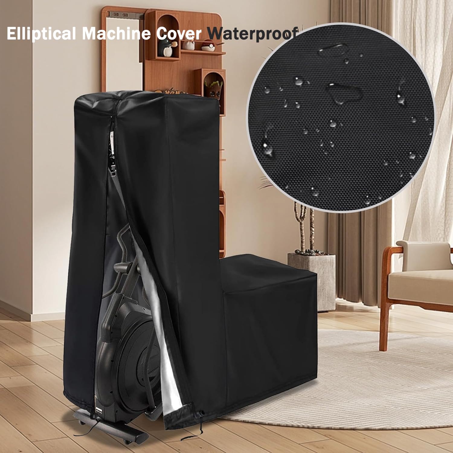 Copertura per Ellittica, Impermeabile Telo di Copri per Macchina Ellittica Casa con Cerniere, Coperture Protettiva per Ellittiche Macchina Crosstrainer con Coulisse(Size:140*64*165cm,Color:Beige)