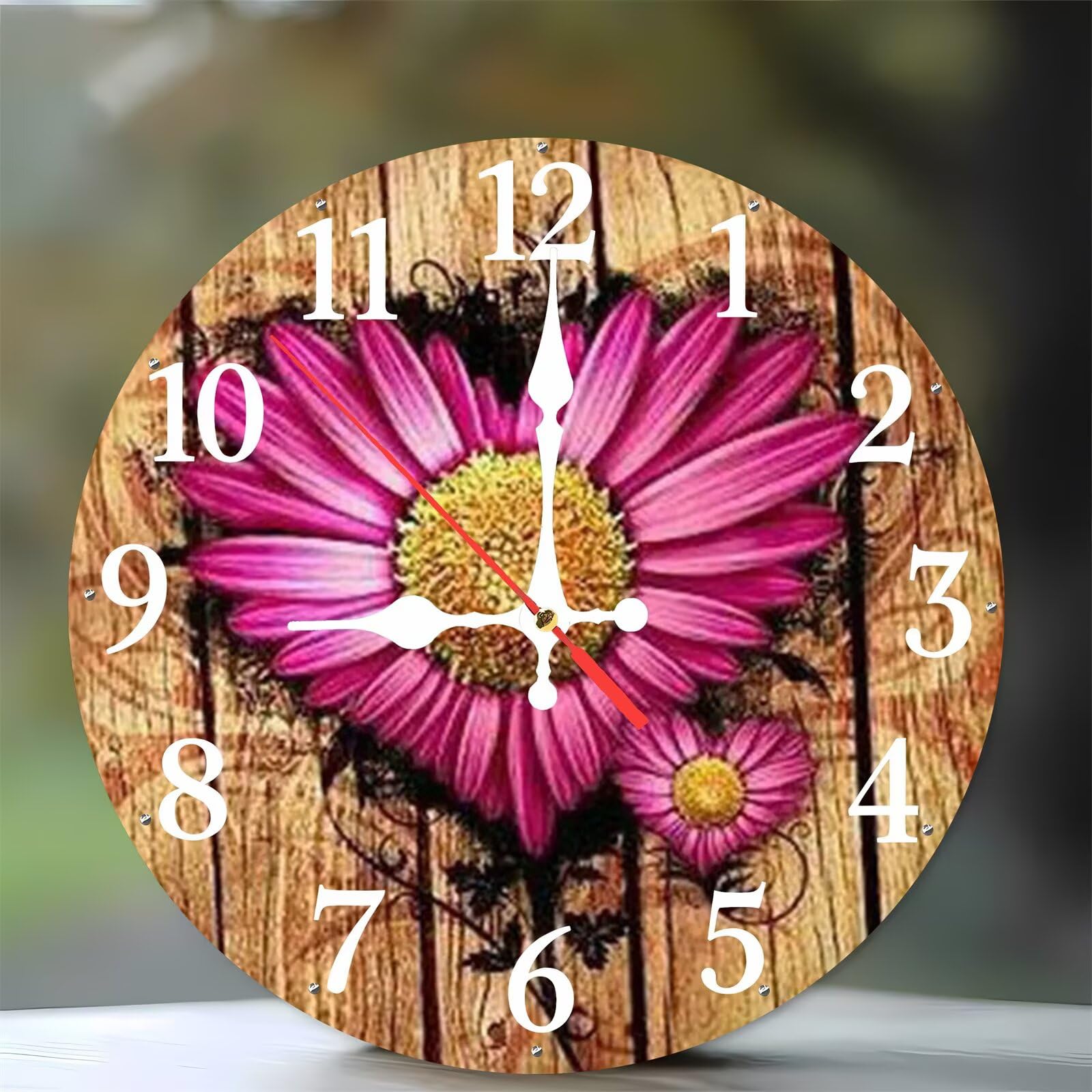Horloge murale silencieuse sans tic-tac en bois rose 35 cm