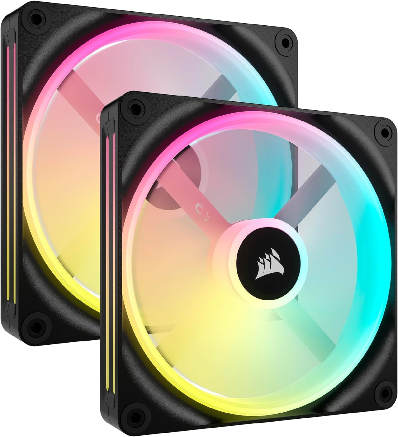CORSAIR iCUE LINK QX140 RGB Avviamento Kit Pacchetto - Due Ventole RGB a Cupola Magnetica da 140 mm - Hub di Sistema iCUE LINK - Cavi iCUE LINK Sottile 200 mm Dritti/Sottile 90° - Nero