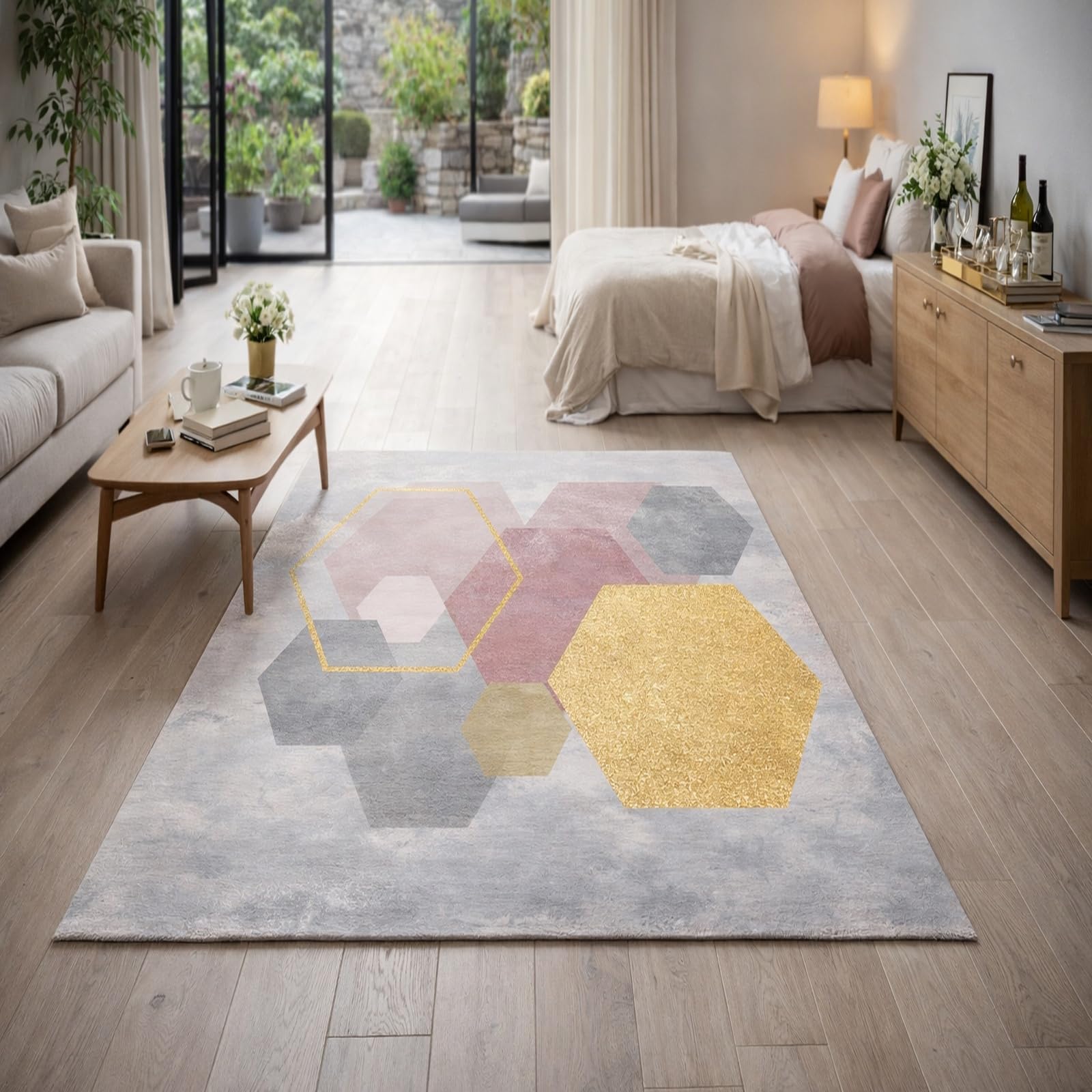 Alfombras de cocina y pasillo Rururug con diseño geométrico rosa para hogar