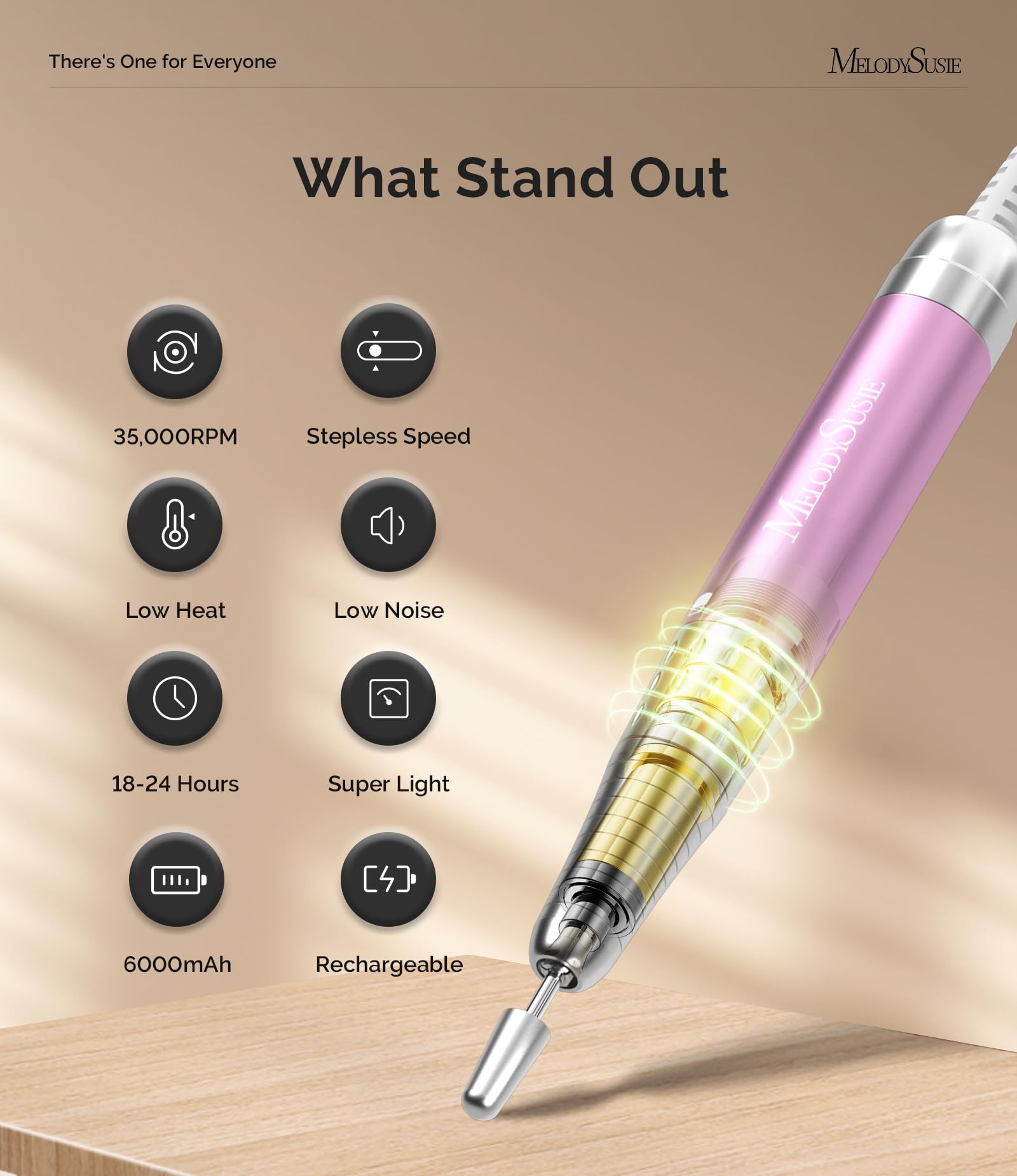 Taladro de uñas profesional de 35000 RPM, lima de uñas recargable para eliminación de esmalte de uñas, disipación rápida de calor y bajo ruido, lima E portátil para manicura y pedicura en 3