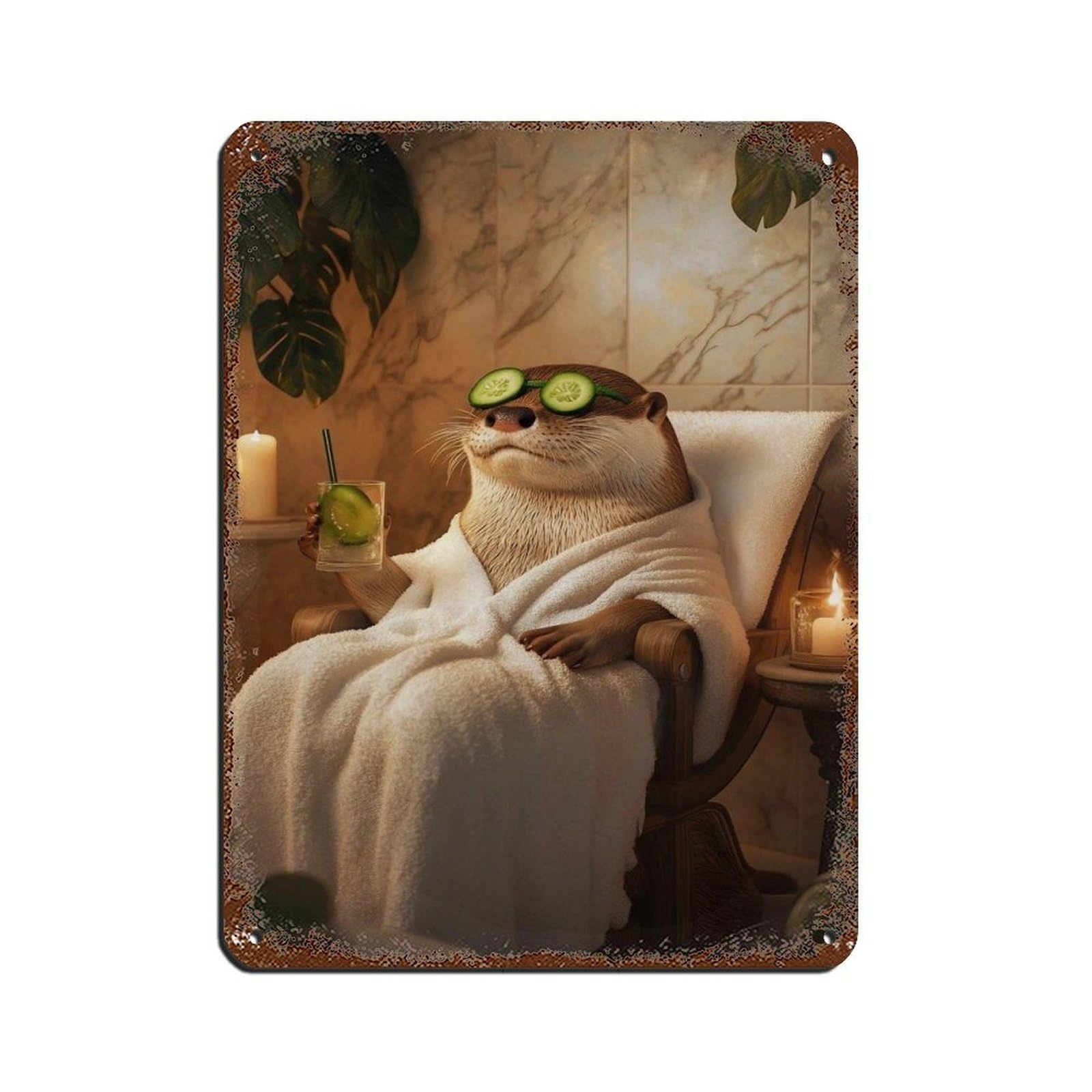 Lxwnze 30L X 40W Cm Otter Spa Day, Relaxing Otter Decor Tin Sign Vintage Metal Pub Club Cafe Bar Home Wall Art Decoration Poster Retro 12X16inch(30X40cm)