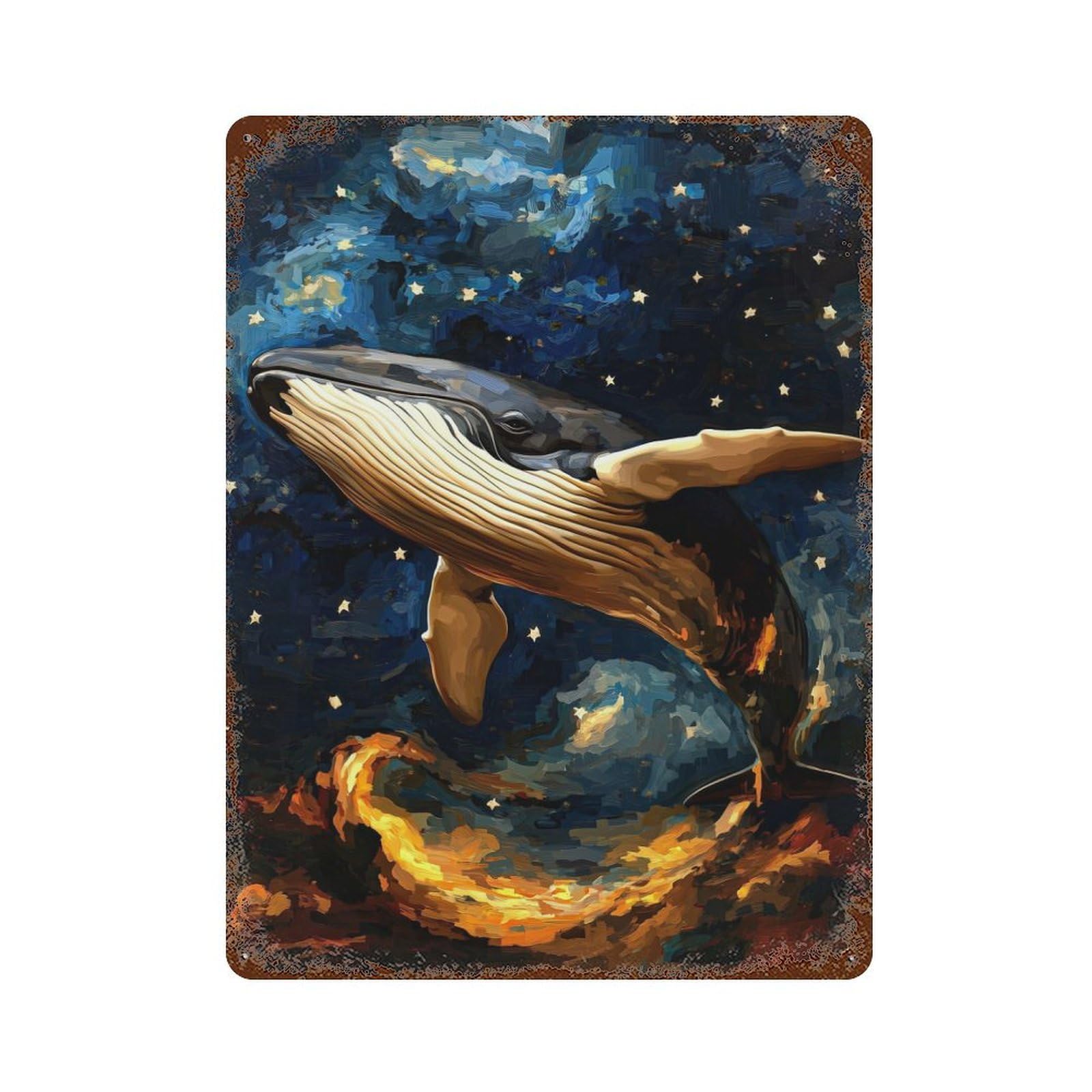 Whale in The Stars Vintage Rust Metal Sign 15.7"x11.8", for Pub, Kitchen And Man Cave Decor, Rustic Home Decor
