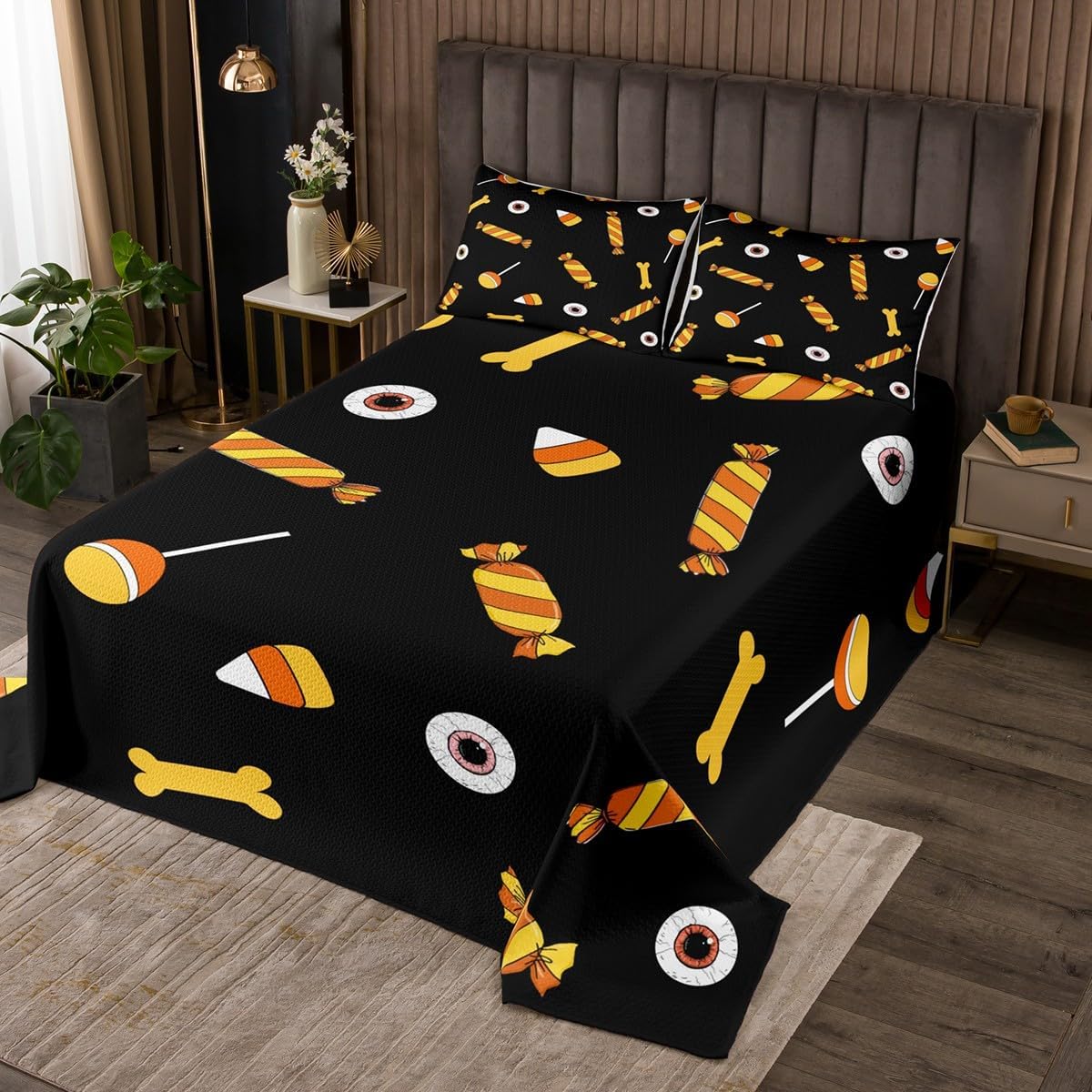 Cute Ghost Bedspread Twin Size,Cartoon Halloween Bedding Sets 2Pcs for Kids Girls Boys Room Decor,Purple White Stripe Comforter Set Funny Kawaii Quilt Coverlet,1 Pillowcase
