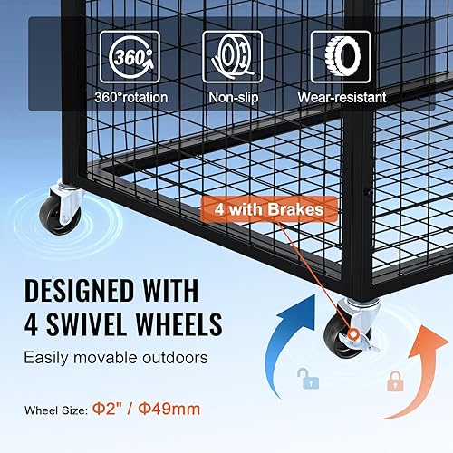 Miniatura 3 de VEVOR Rolling Sports Ball Storage Cart, Lockable Basketball Cage with Double Lids, Sport Equipment Holder Organizer for Indoor Outdoor, Steel