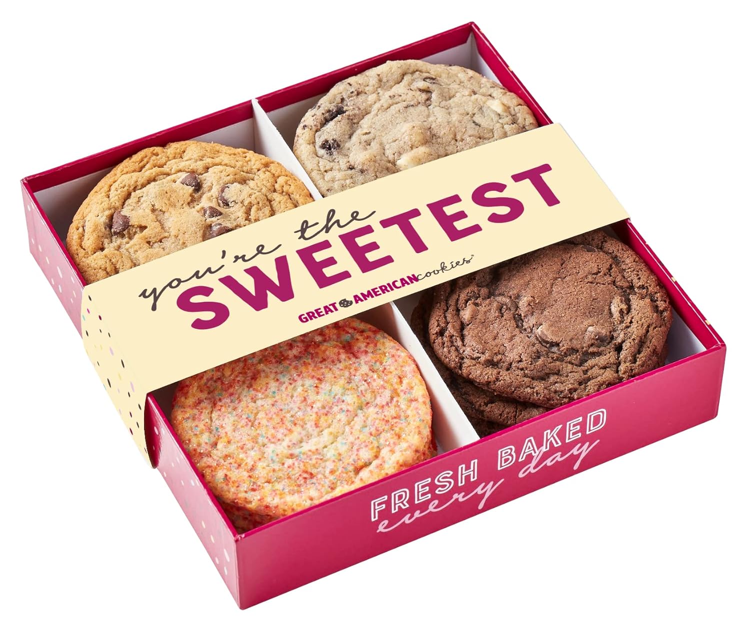Great American Cookies "You're The Sweetest" Gift Box Assortment - 12 Freshly Baked, Gourmet Wrapped Cookies