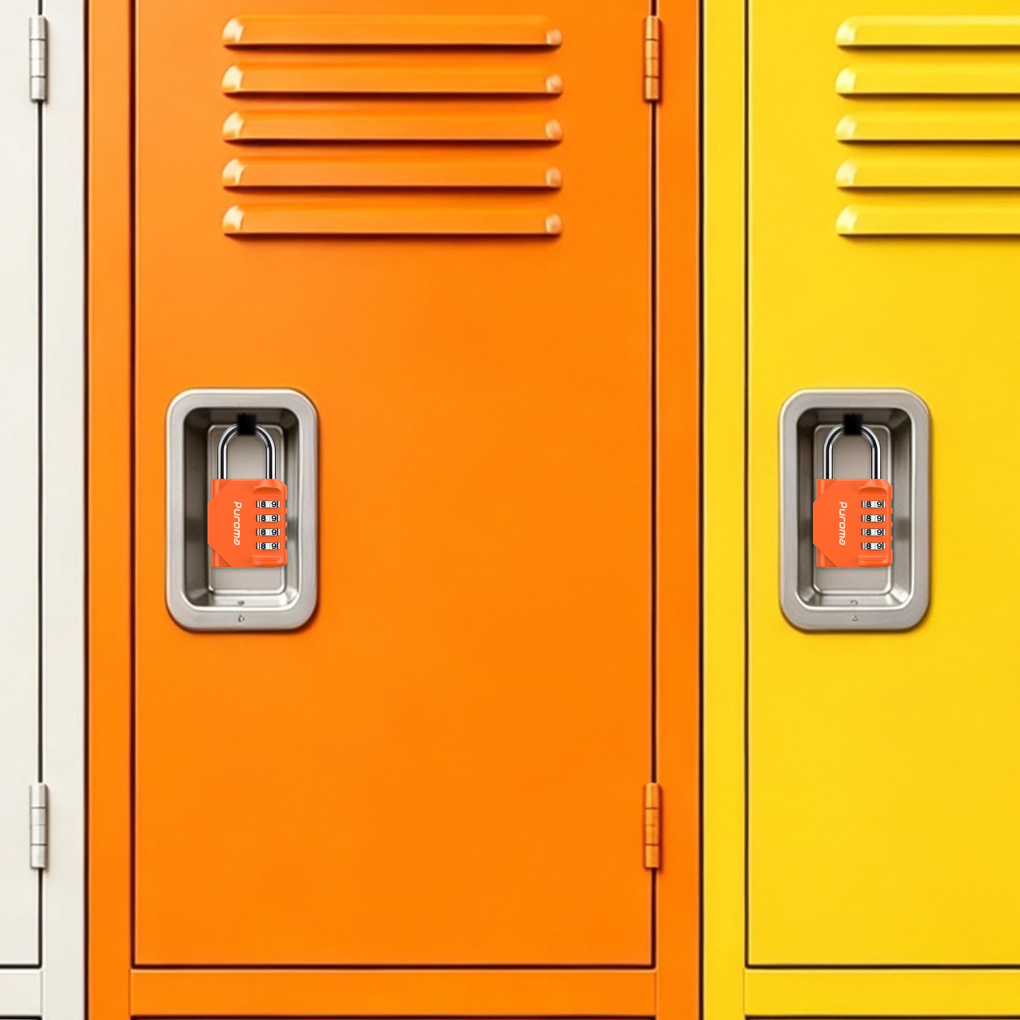Puroma Zahlenschloss für Schließfach, 4-stellig, wasserdicht, Vorhängeschloss für Schule, Fitnessstudio, Sport, Zaun, Werkzeugkasten, Tor, Koffer, Outdoor, Haspe Lagerung, Schränke (Orange)