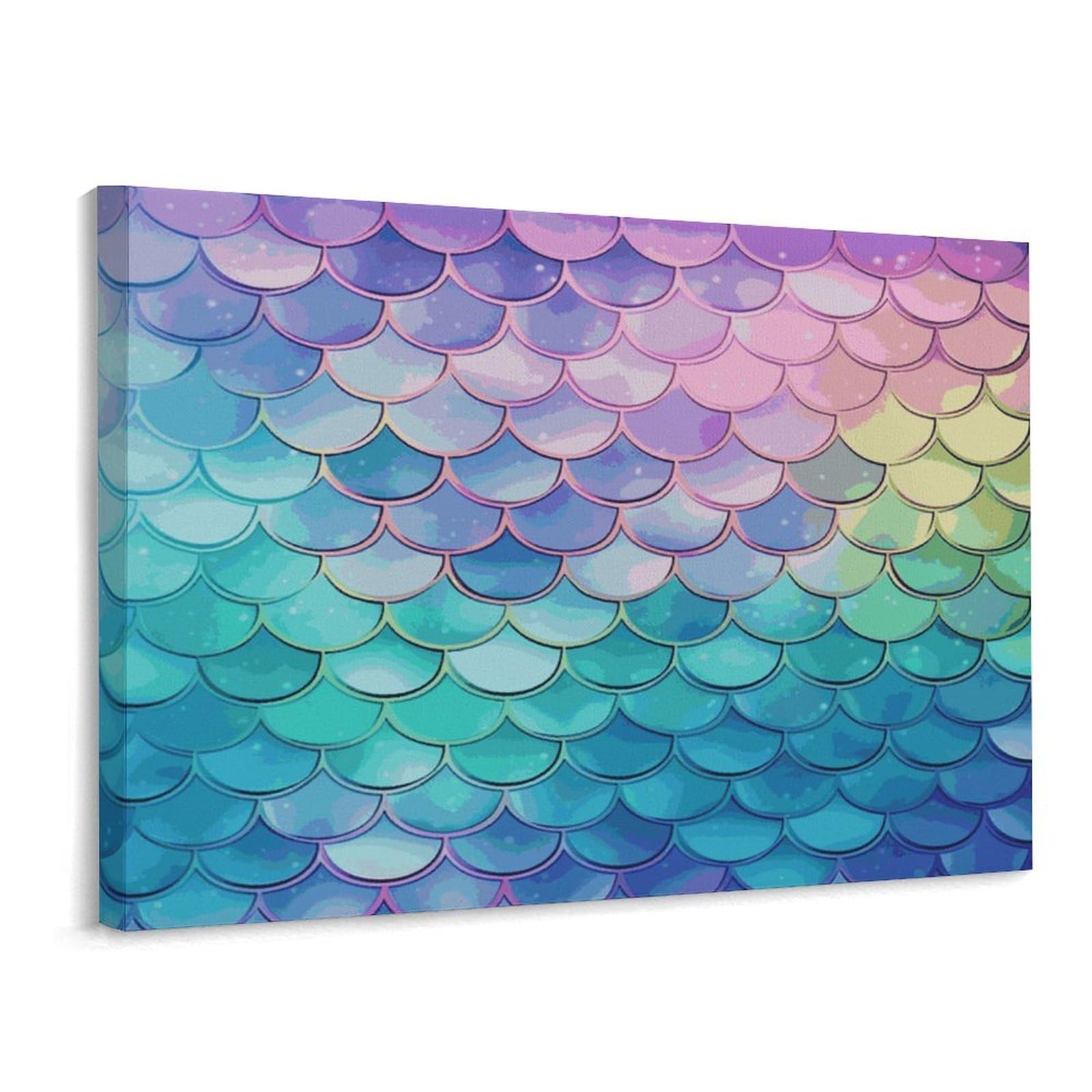 Fodpand Frame-Style Dreamy Gradient Mermaid Scales Bathroom Wall Art Canvas Prints, Artwork For Walls For Living Room Hallway Stair Office Wall Decor, Pictures Home Decor 15.7X11.8 Inch